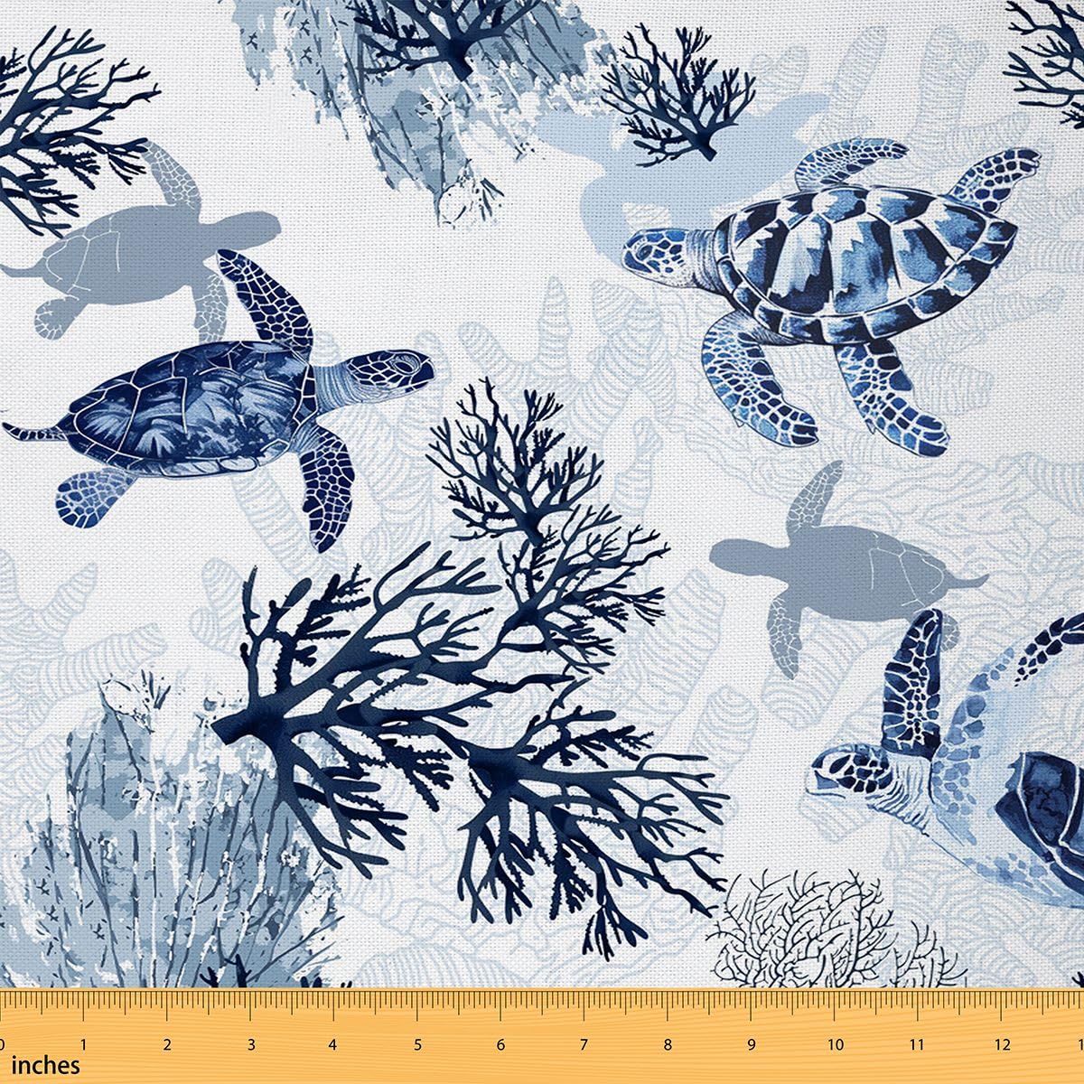 Sea Turtle Upholstery Fabric by The Yard - Summer Hawaiian Ocean Beach Outdoor, Nautical Coastal Decorative, Animal Reptile Tortoise Waterproof, DIY 1 Yard