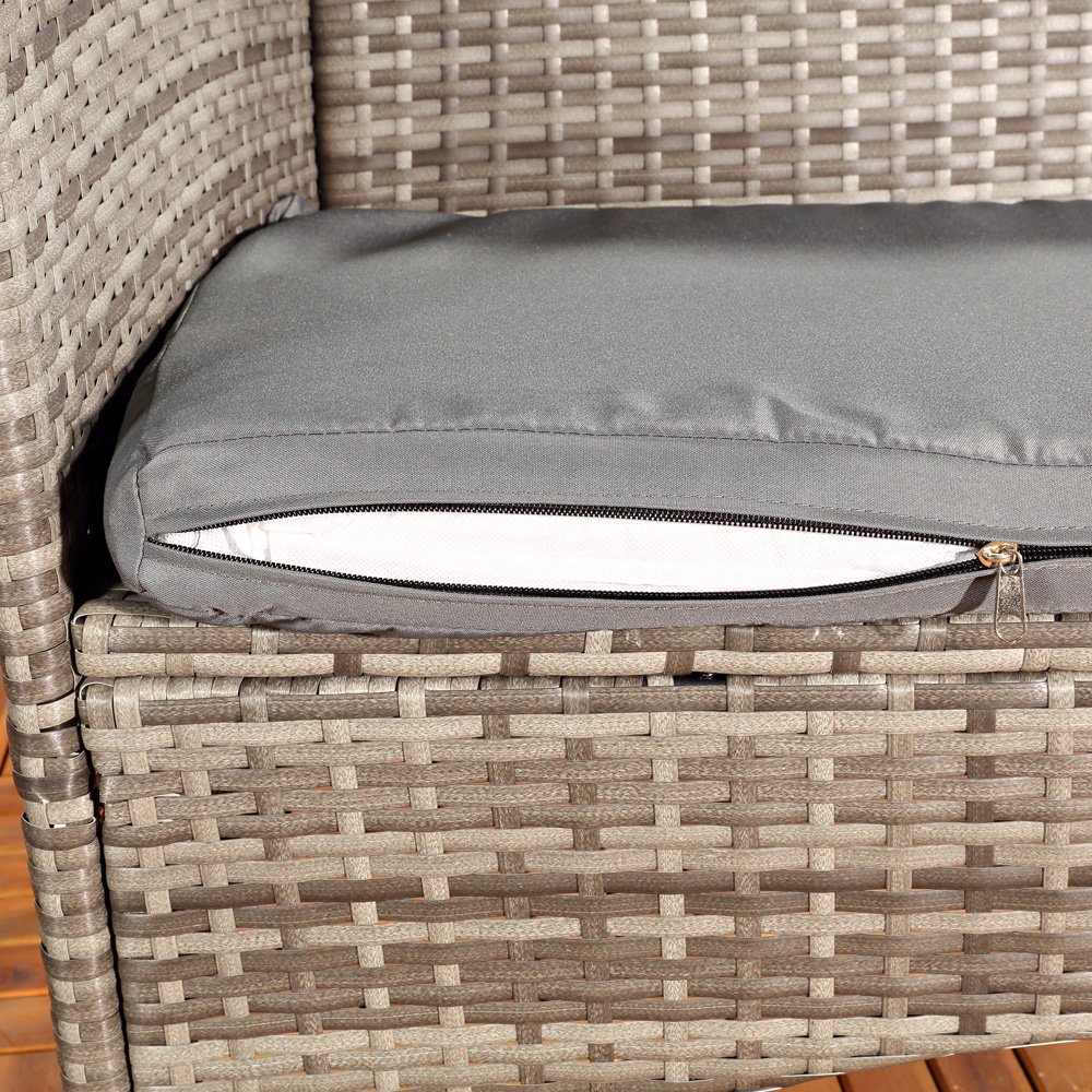Melko Panchina da Giardino in Polyrattan con Cuscino, Colore Grigio, Dimensioni 108 x 51 x 89 cm, Struttura in Metallo