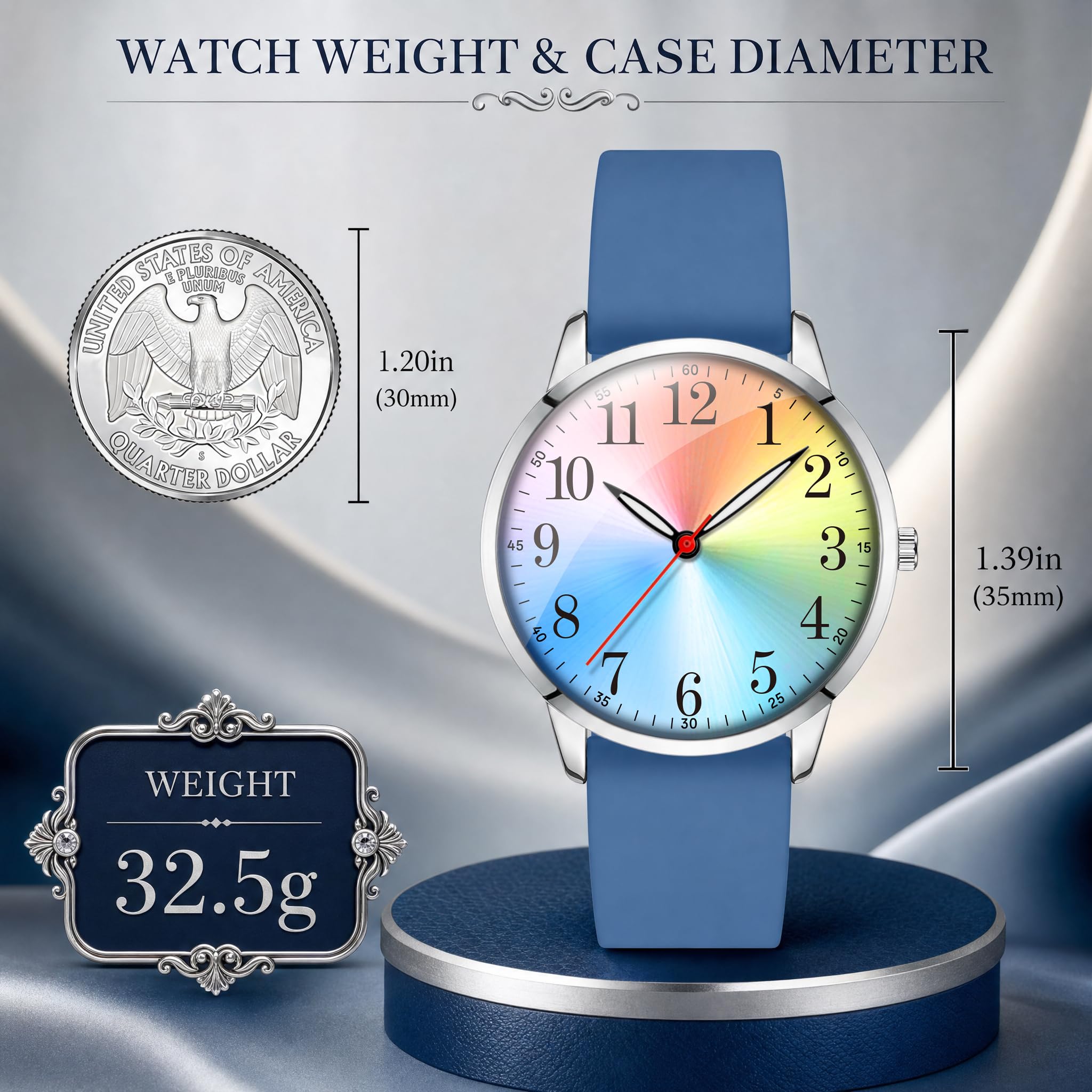 Letoff Orologio analogico classico, quadrante arcobaleno con numeri arabi, cinturino in silicone, resistente all'acqua fino a 30 m