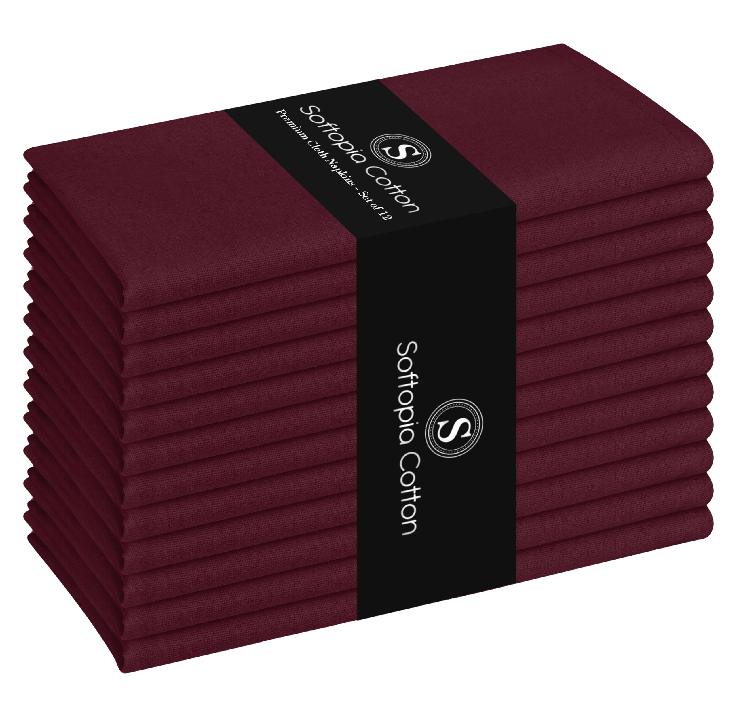 Napkins 100% Cotton Set of 12 Decorative Cloth Napkin Washable Dinner Napkins for Holiday, Dinner, Wedding, Baby Shower &amp; Dining - Burgundy Wine (17"x17")