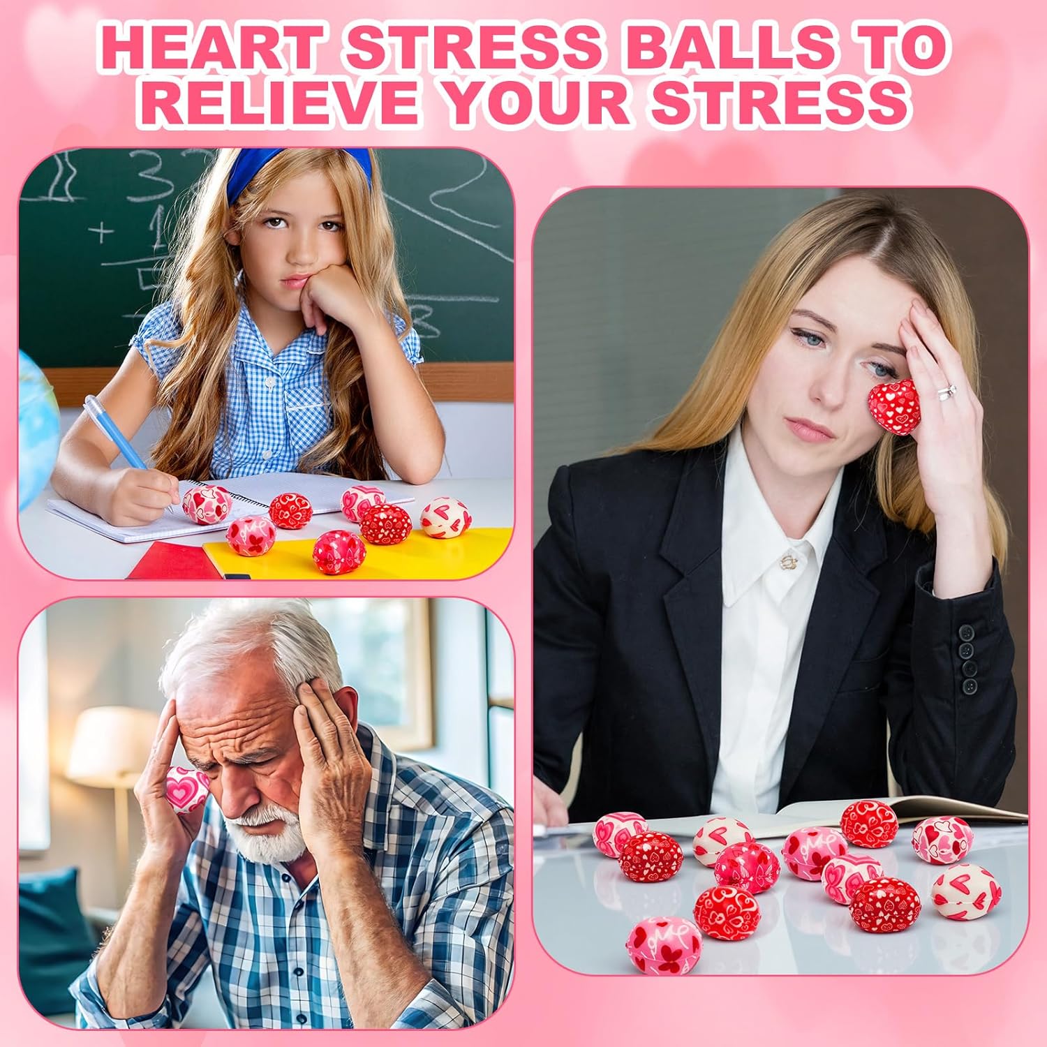 60 Pcs Valentine's Day Cute Heart Stress Balls Bulk 1.57'' Mini Heart Shaped Squeeze Balls Foam Stress Ball Relief Toys for Valentine Party Favor Gift School Carnival Reward