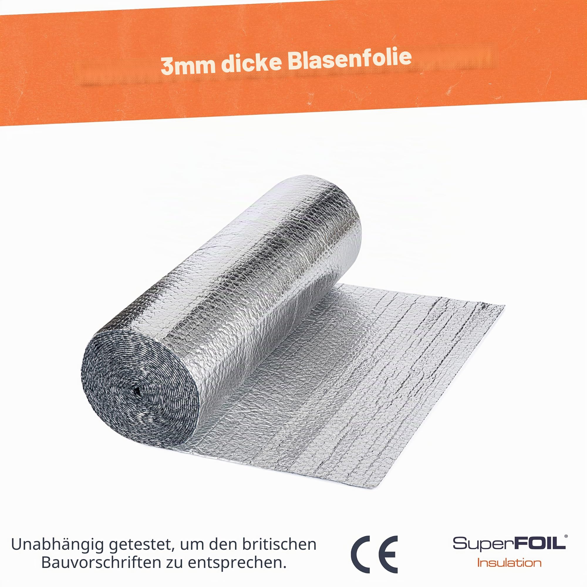 SuperFOIL Dämmfolie 0,6m x 10m - Energieeffizientes MDS-Set - Nachhaltige 3-in-1-Wärmeisolierung mit reflektierender Strahlungssperre und Dampfsperre - Zuhause und Auto