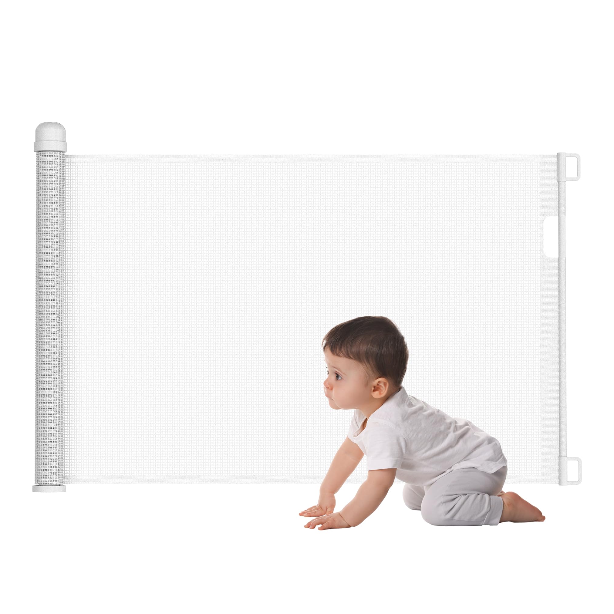 UISEBRT Cancelletto di sicurezza per porta a rullo, cancelletto di sicurezza per scale a rullo, estensibile 0-180 cm, barriera, cancelletto per porta per cani, per neonati e animali domestici, bianco