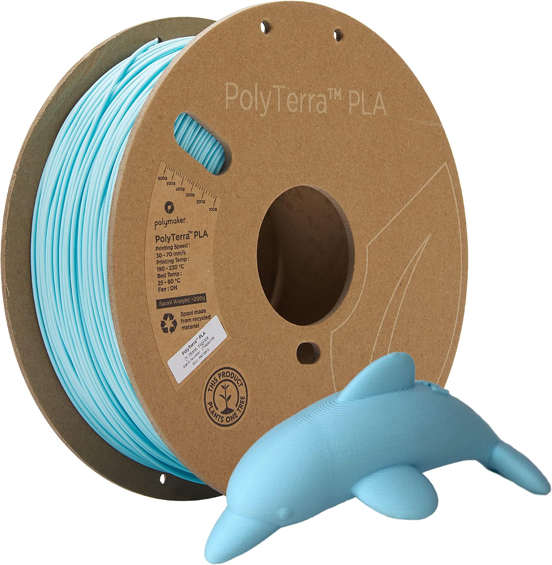 Polymaker Matte PLA Filament 1.75mm Pastel Ice, 1kg Spool, PolyTerra PLA 3D Printer Filament