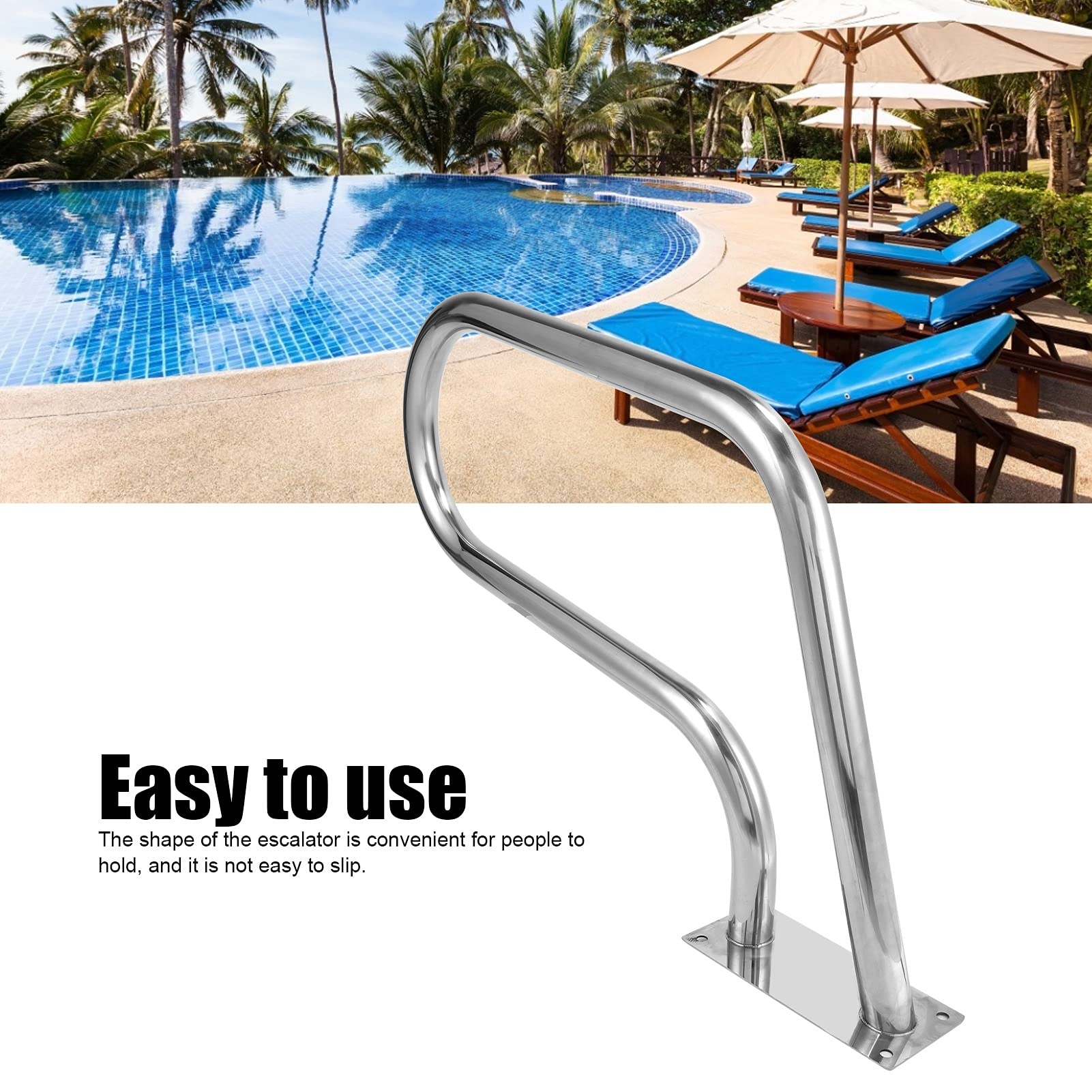Pasamanos de Piscina, Pasamanos de Seguridad de Piscina de Superficie Lisa de Acero Inoxidable 304 Engrosado para Piscina