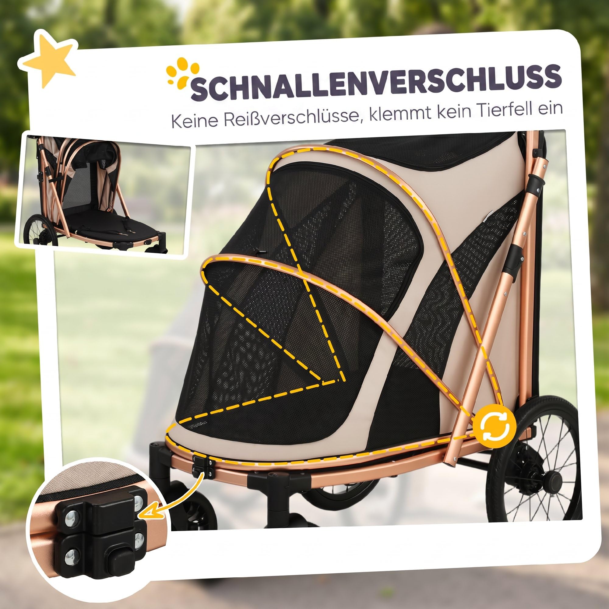 PawHut Hundewagen Faltbar Hundebuggy für mittelgroße Hunde bis 20 kg Hundetrolley mit Doppeltüren Netzfenster Kissen Verstellbarer Griff Katzenwagen mit Sicherheitsleinen Doppelbremsen Hellbraun