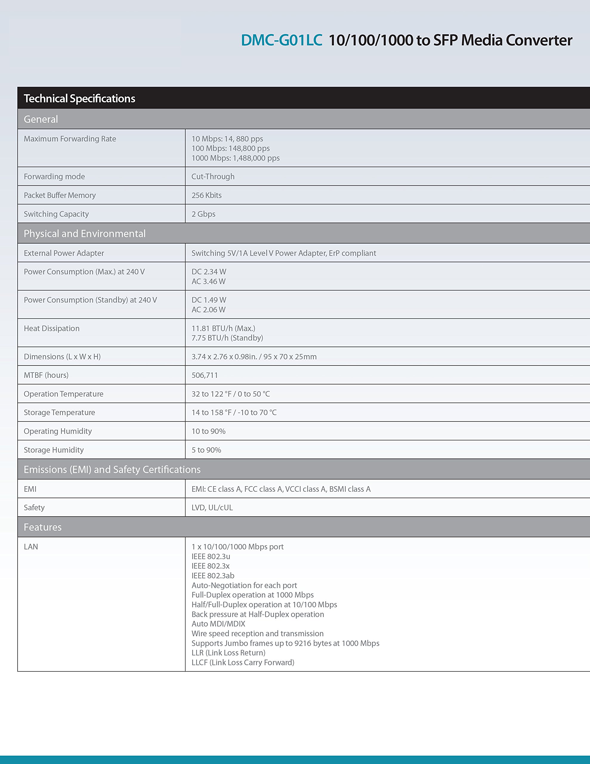 D-Link DMC-G01LC 1000Mbit/s Gris convertisseur de support réseau - Convertisseurs de support réseau (1000 Mbit/s, IEEE 802.3ab,IEEE 802.3u,IEEE 802.3x, Gigabit Ethernet, 10,100,1000 Mbit/s, SFP, Avec fil)