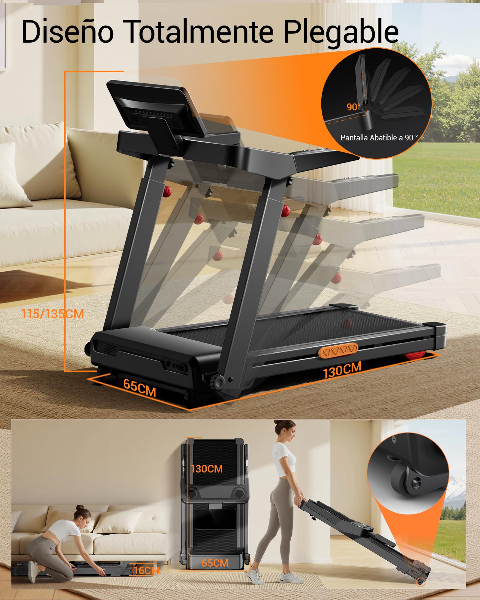 CURSOR Cinta de Correr Plegable con Inclinación Automática 20%, 14 KM/H Caminadora Eléctrica con Consola Ajustable en 4 Niveles, 3,5 CV Cinta de Andar con Pantalla LED, 180KG