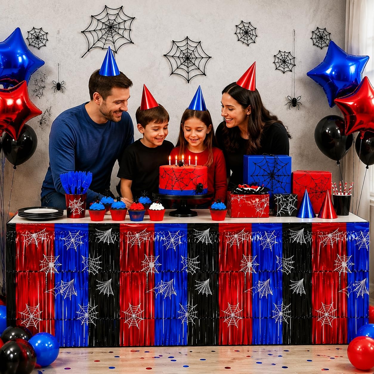 Red Black Blue Foil Fringe Table Skirt Birthday Party Decorations, 2 PCS