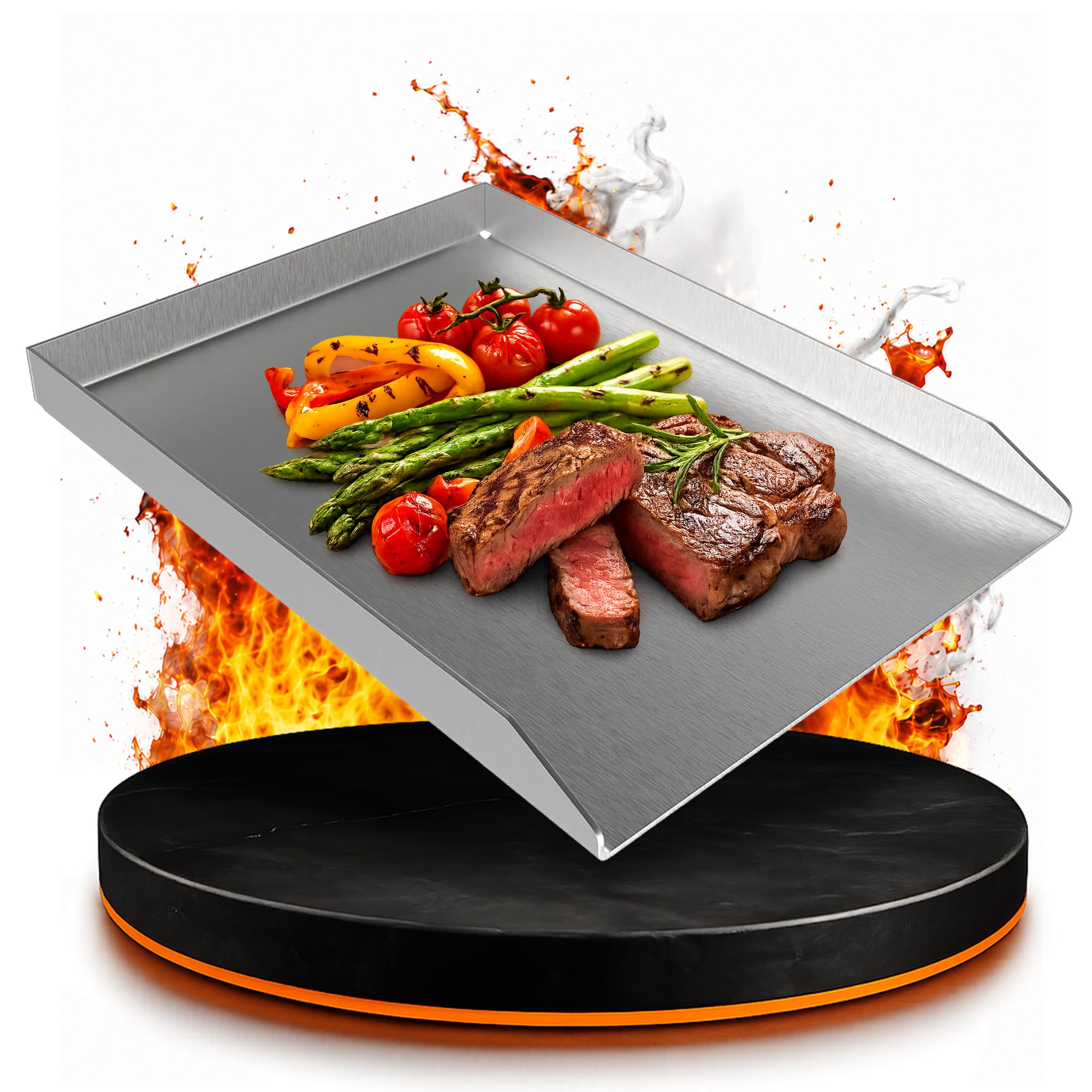 ELITE BBQ V2A Edelstahl Universal Grillplatte BBQ Plancha 40 x 30 massiv 4mm Stärke Grillblech Bratplatte geeignet für Holzkohlegrills Gasgrills wie Weber Napoleon Grill Campingaz Broil King