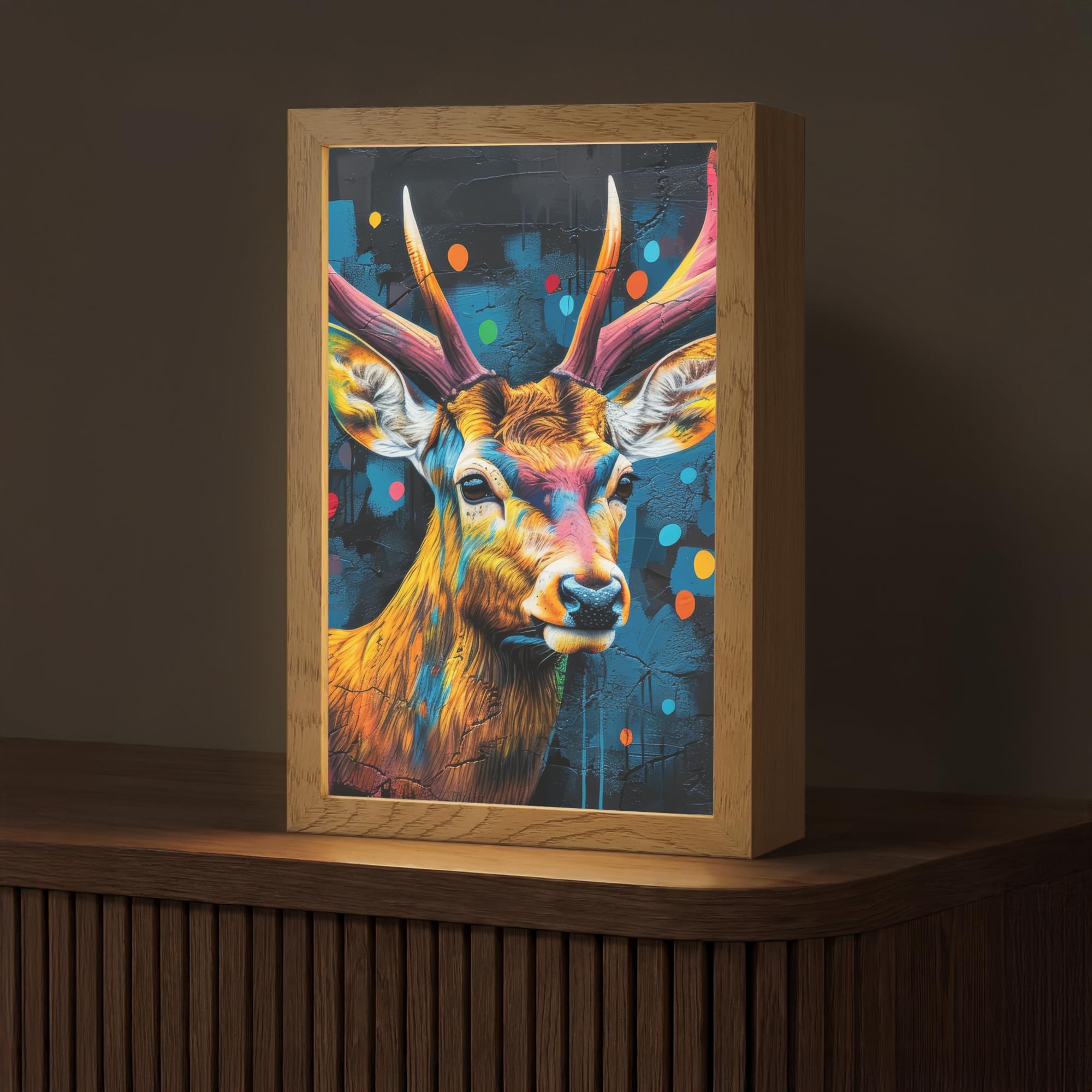 Lamparas Mesita De Noche [template] 20x30 cm Luz Escritorio Dormitorio Night Light Lampara Led Bedside Lamp Lamparita Graffiti - Ciervo - Animal - Colorido