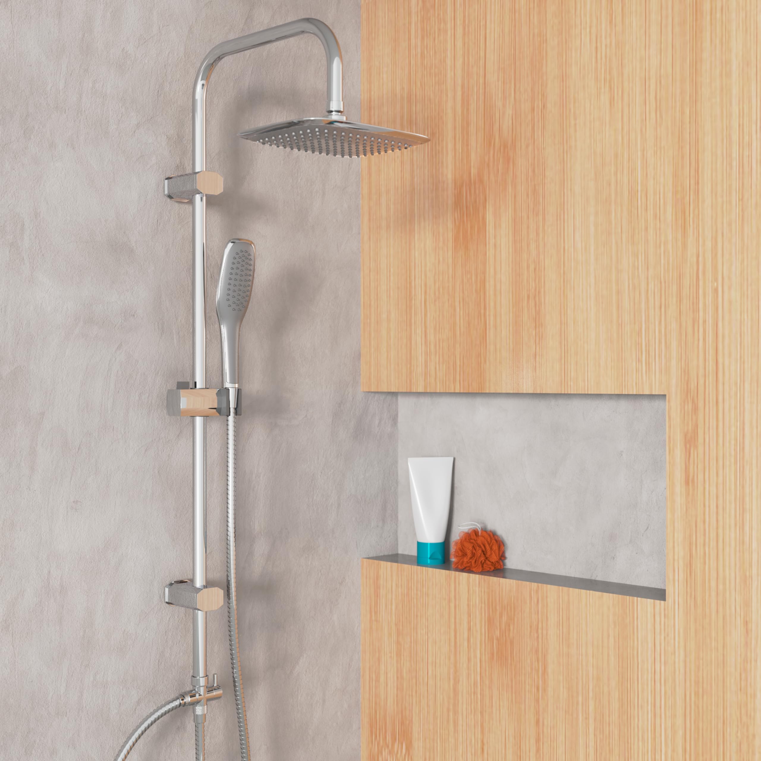 EISL Easy Fresh DX12006 Conjunto de ducha sin grifo, conjunto 2 en 1, ducha mural grande y teleducha, rociador sin grifo, kit de instalación completo, cromo