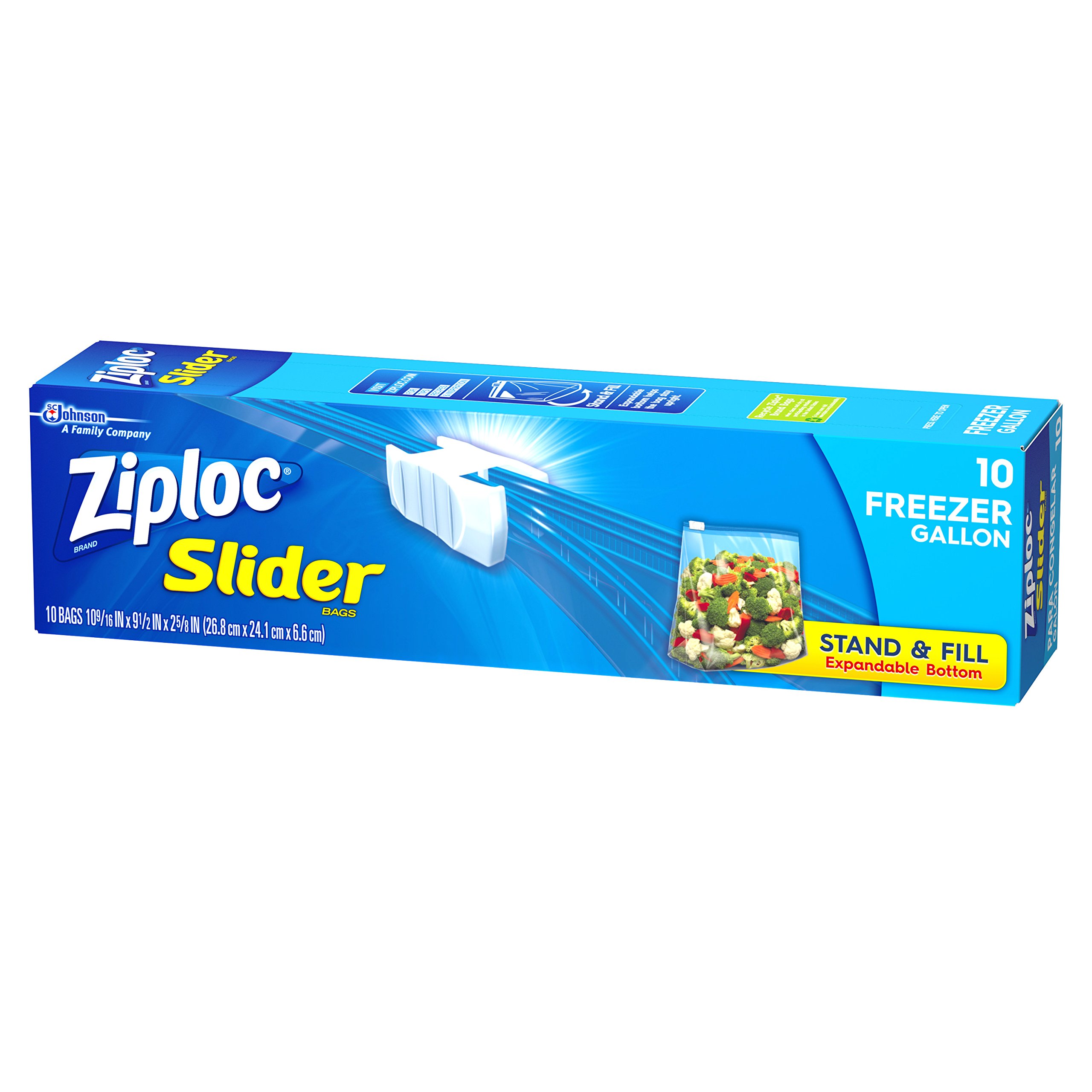 Ziploc Lot de 10 sacs de congélation coulissants, à poser et à remplir avec fond extensible, gallon
