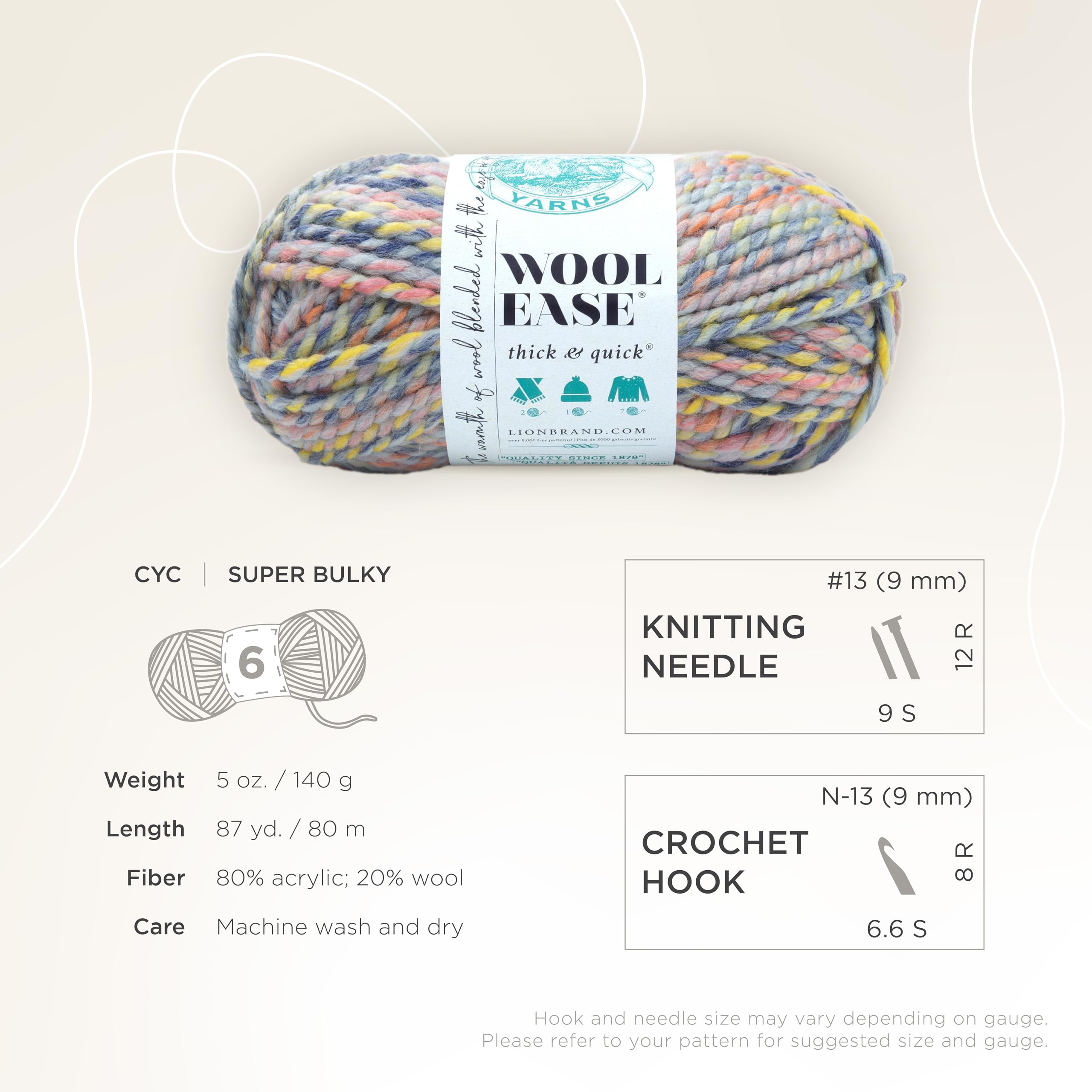 Amazon.com: Lion Brand Yarn Wool-Ease Thick & Quick Yarn, Soft and