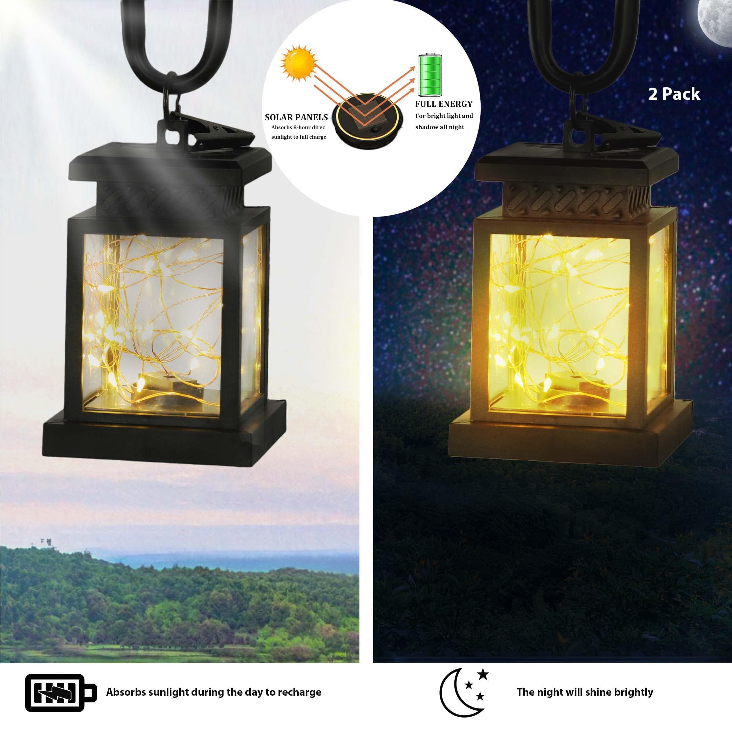JHY DESIGN Zestaw 2 latarni solarnych LED do użytku na zewnątrz, dekoracyjne solarnie z uchwytem, LED lampa wisząca, dla ogrodu, tarasu, patio, balkonów (Z uchwytem)