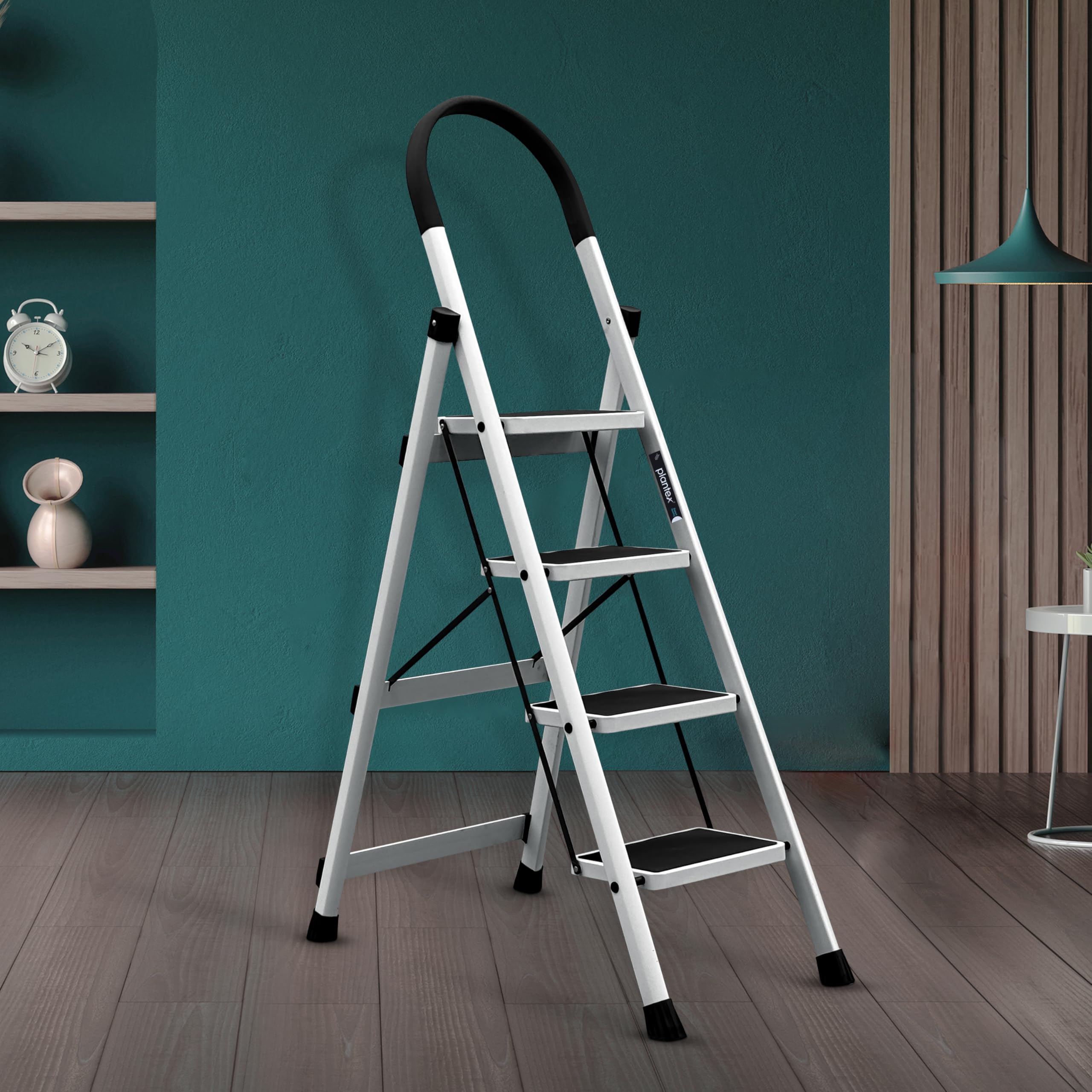 Plantex Steel Ladder for Home/Strong Foldable Wide 6 Step Ladder/Anti-Skid 6 Step Ladder - (Apex - White) (B0D947287S) Amazon Price History, Amazon Price Tracker