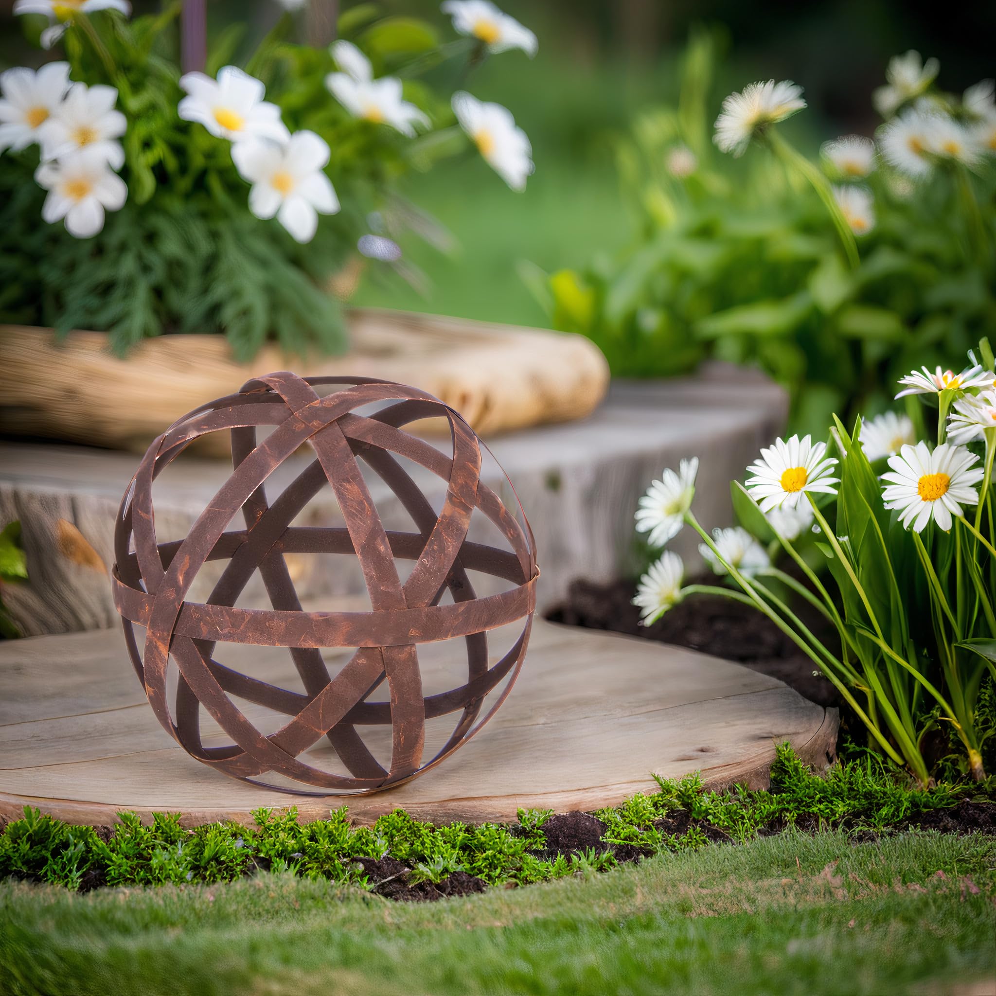 ecosoul Kugel Rostkugel Dekokugel verrostet Bänder Gartenkugel Metall Rost Deko Edelrost Verschiedene Durchmesser 1 Stück (50cm Durchmesser)