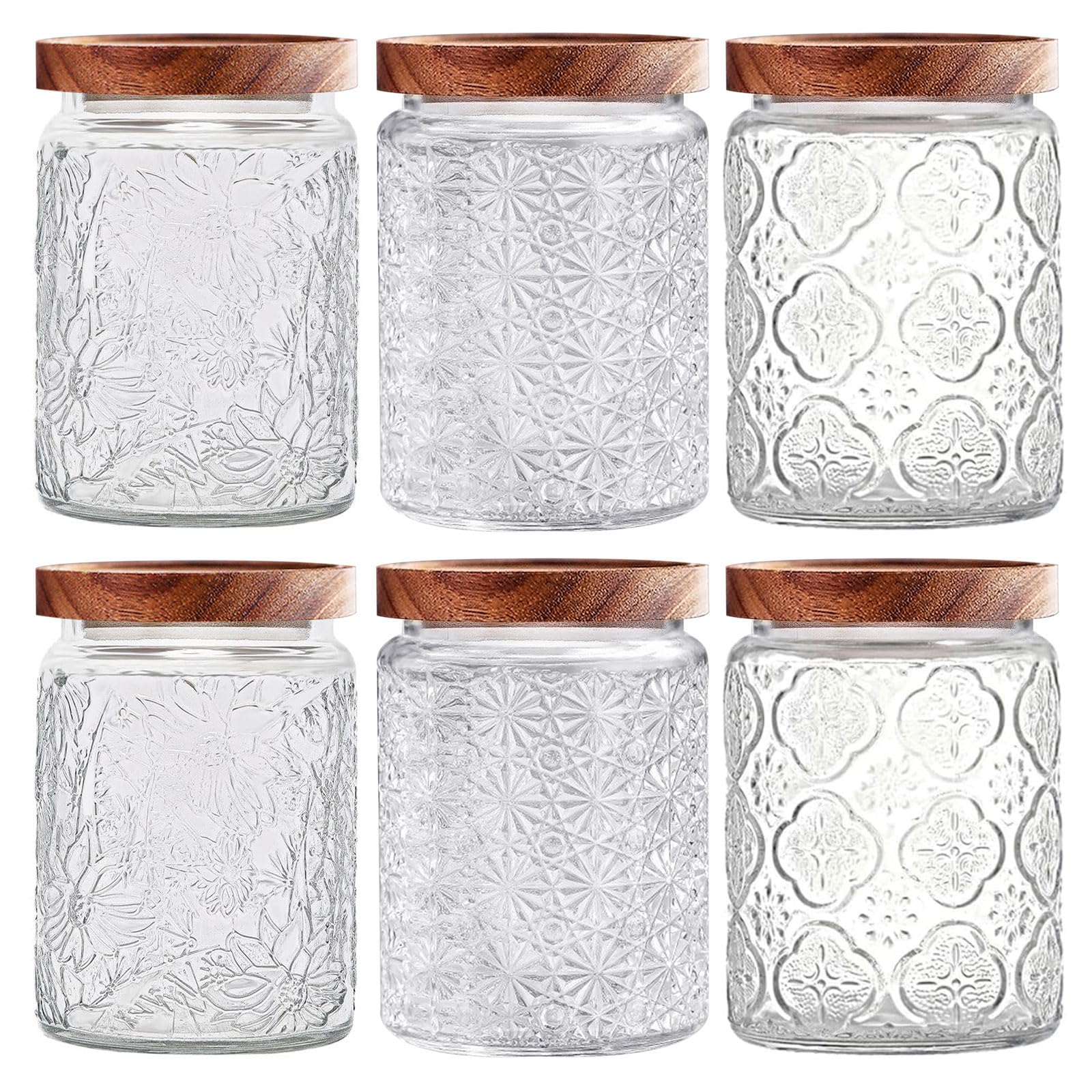 yoqelt Vintage Glass Jars with Wooden Lids, 6 Pack 24 oz