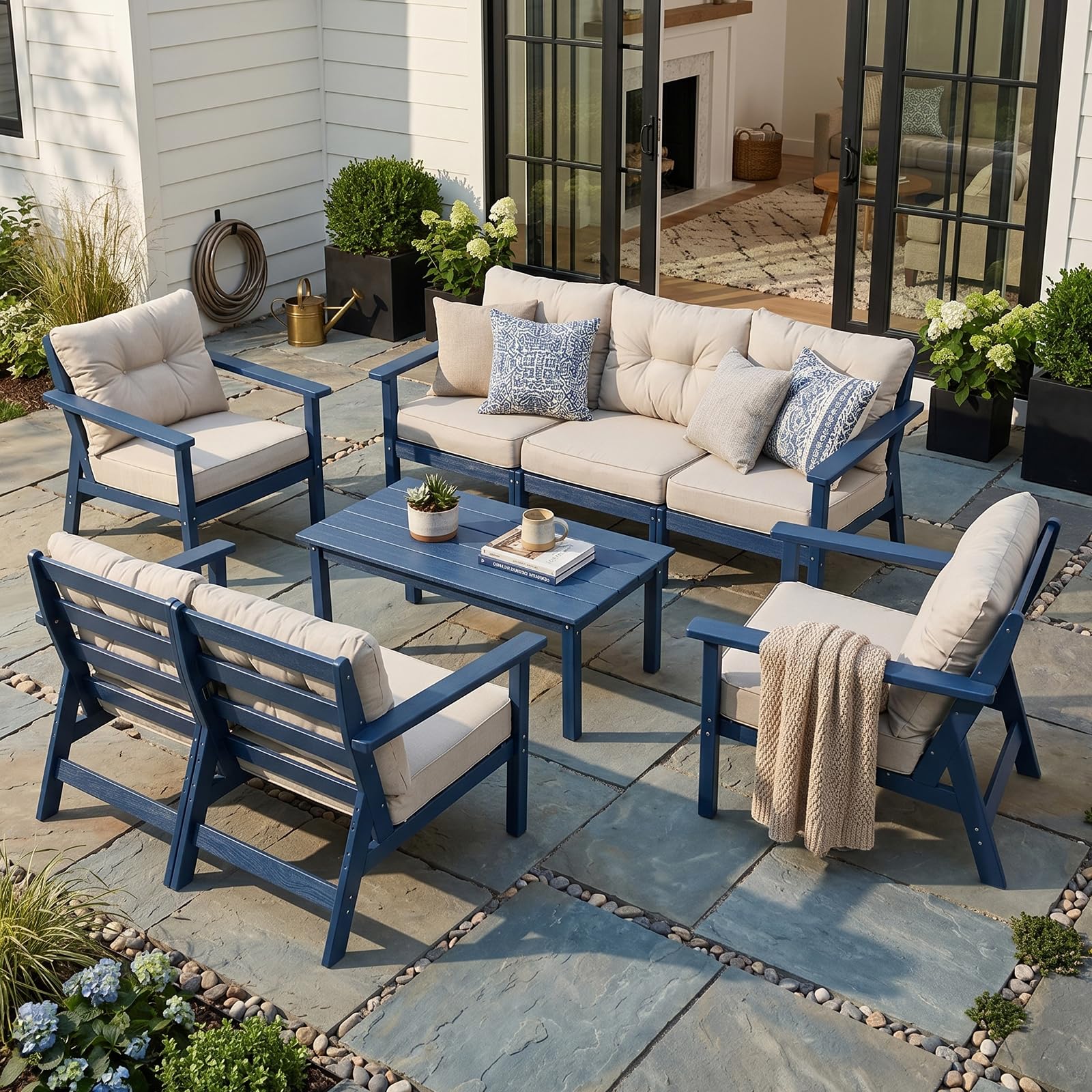 HDPE Patio Conversation Set 7 Seats, Outdoor Furniture Set, Patio Sofa Set