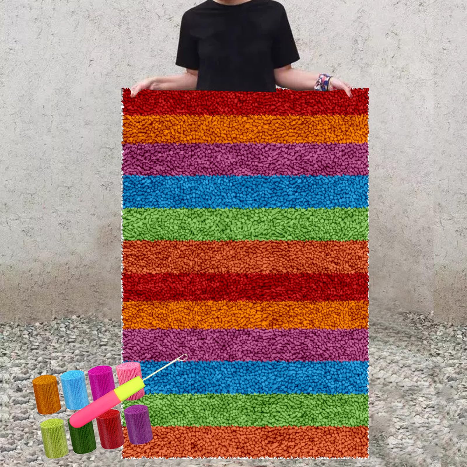 Kit de Gancho de Pestillo para Adultos, Kit de Alfombra de Gancho de Pestillo, kit de Fabricación de Alfombras para el Hogar, kits de Bordado de Punto de Cruz, Alfombra Latch Hook Kit 69 x 102 cm