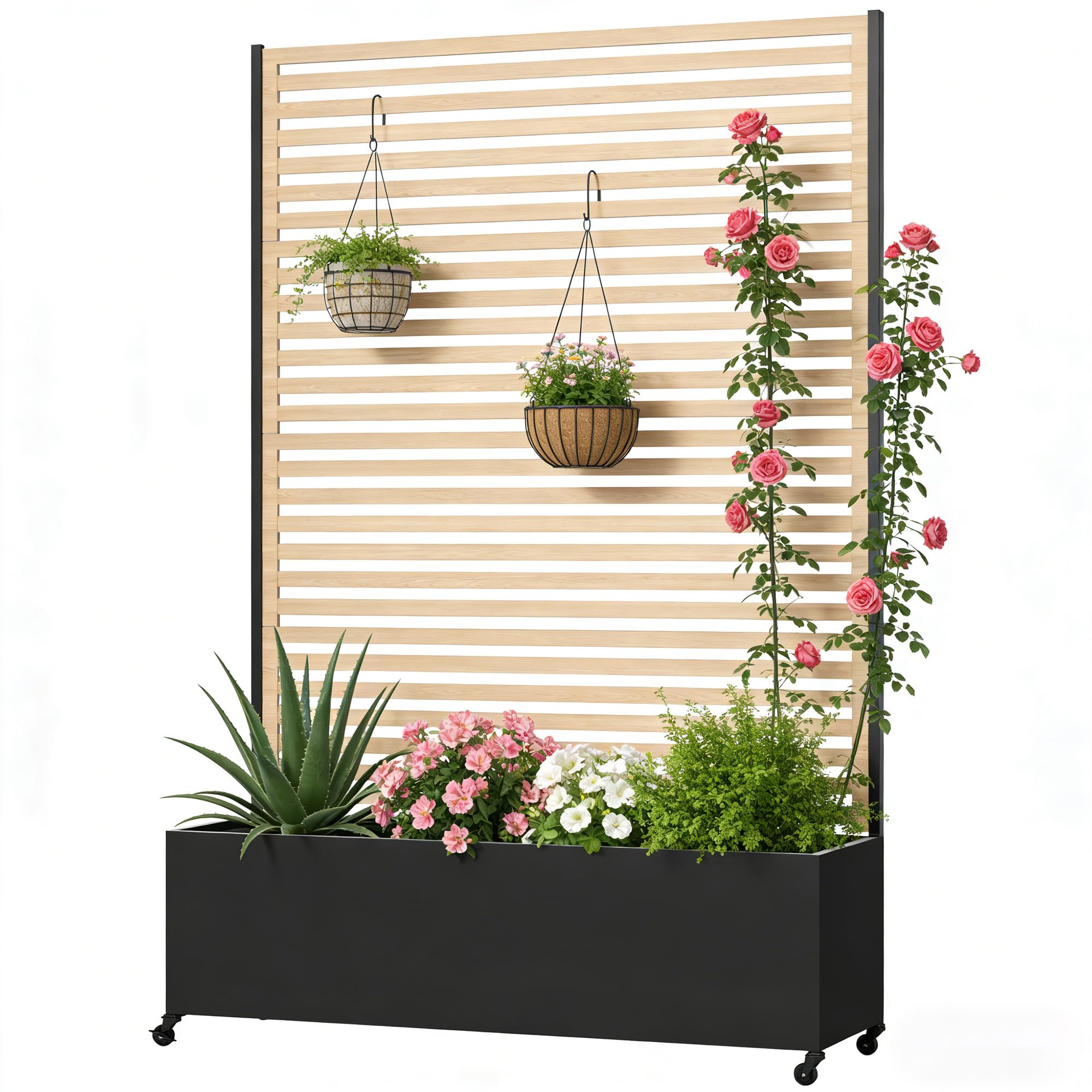 Fioriera da esterno in metallo con traliccio, aiuola rialzata in metallo con ruote, fioriera da esterno indipendente con schermo per la privacy, per fiori, verdure in giardino, patio, balcone