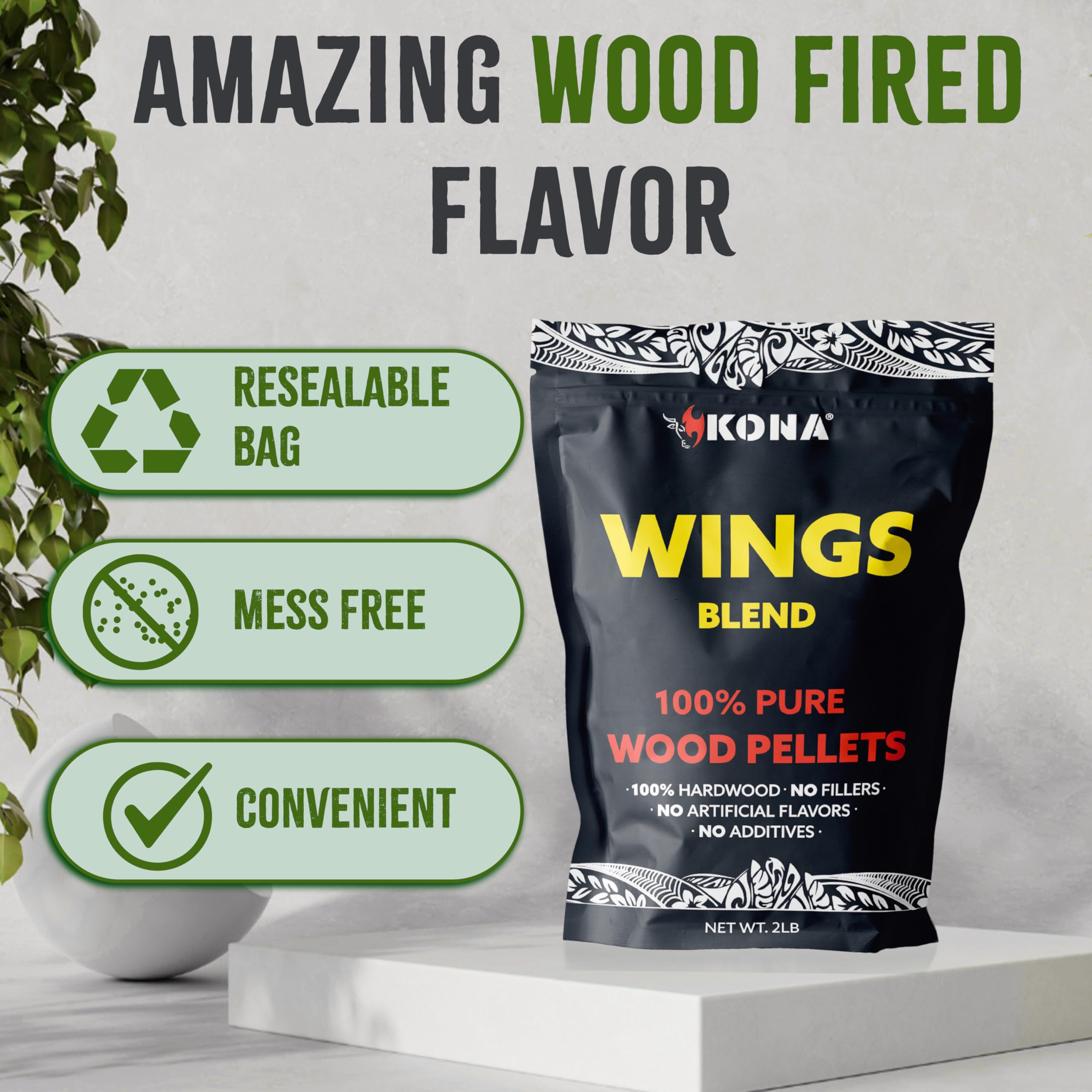 Kona Lot de 4 sacs refermables de 0,9 kg pour poitrine de granulés de bois, côtes, ailes et mélange de porc effiloché pour barbecue en plein air Ninja Woodfire