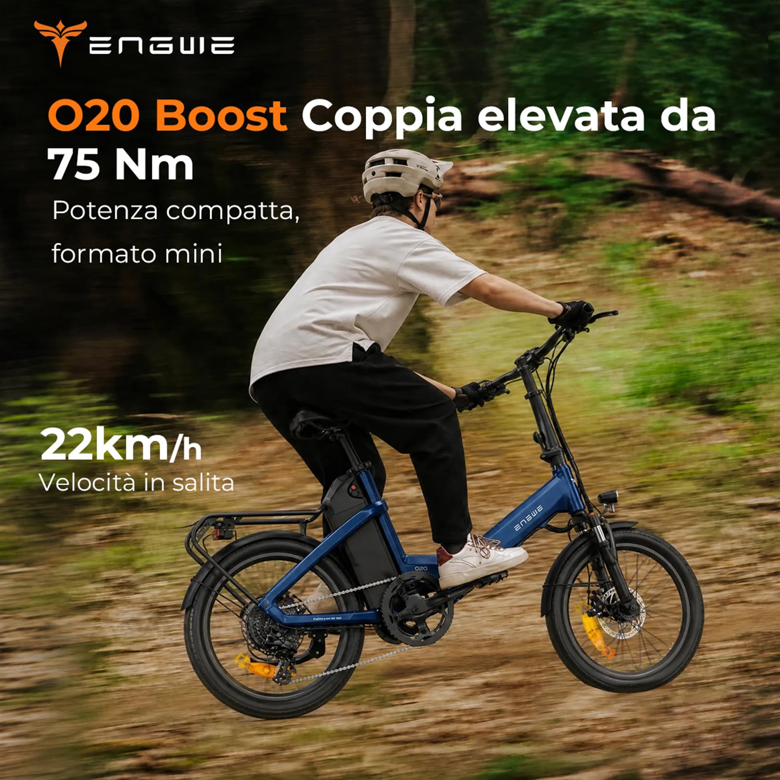 ENGWE O20 Boost Bicicletta Elettrica Pieghevole | 48V 15Ah Batteria, Ricarica Rapida in 3.5 ore e Protezione Della Batteria Tramite BMS, Sensore di Coppia, Coppia di 75 Nm