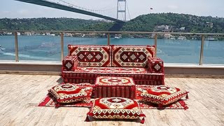 Maroon Turkish Floor Sofas, Ethnic Cushions, Terrace Garden Couches, Floor Sofa Seating, Arabic Majlis, Moroccan Livingroom Couch (Sofa Full Set)