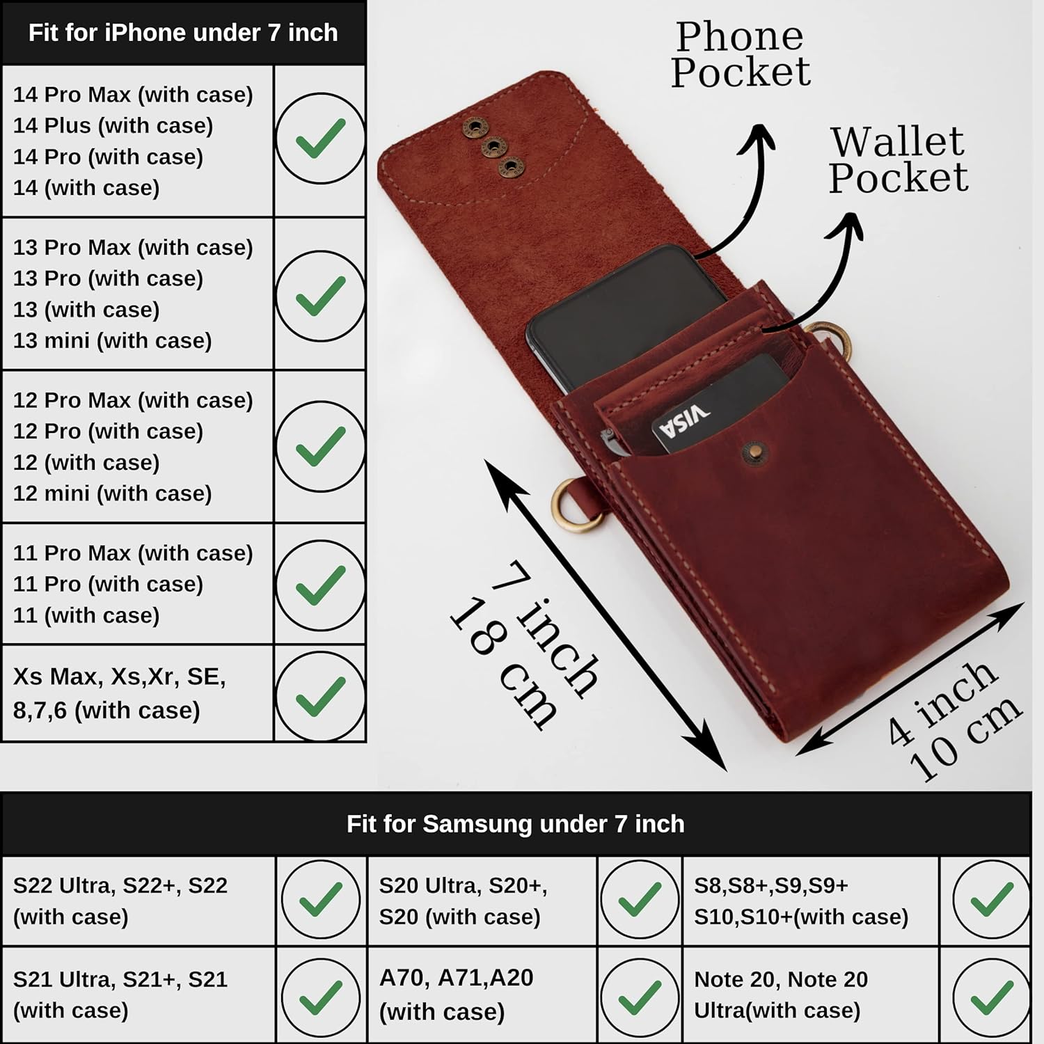 Handmade Mens Crossbody Phone Bag, 14/15 /16 Pro Wallet Case, Cell Phone Crossbody Bag, Phone Case With Adjustable Strap, Crossbody Phone Wallet For Men, Leather Phone Wallet (Dark Brown) image 7 of 9 B0BMGC8WJQ