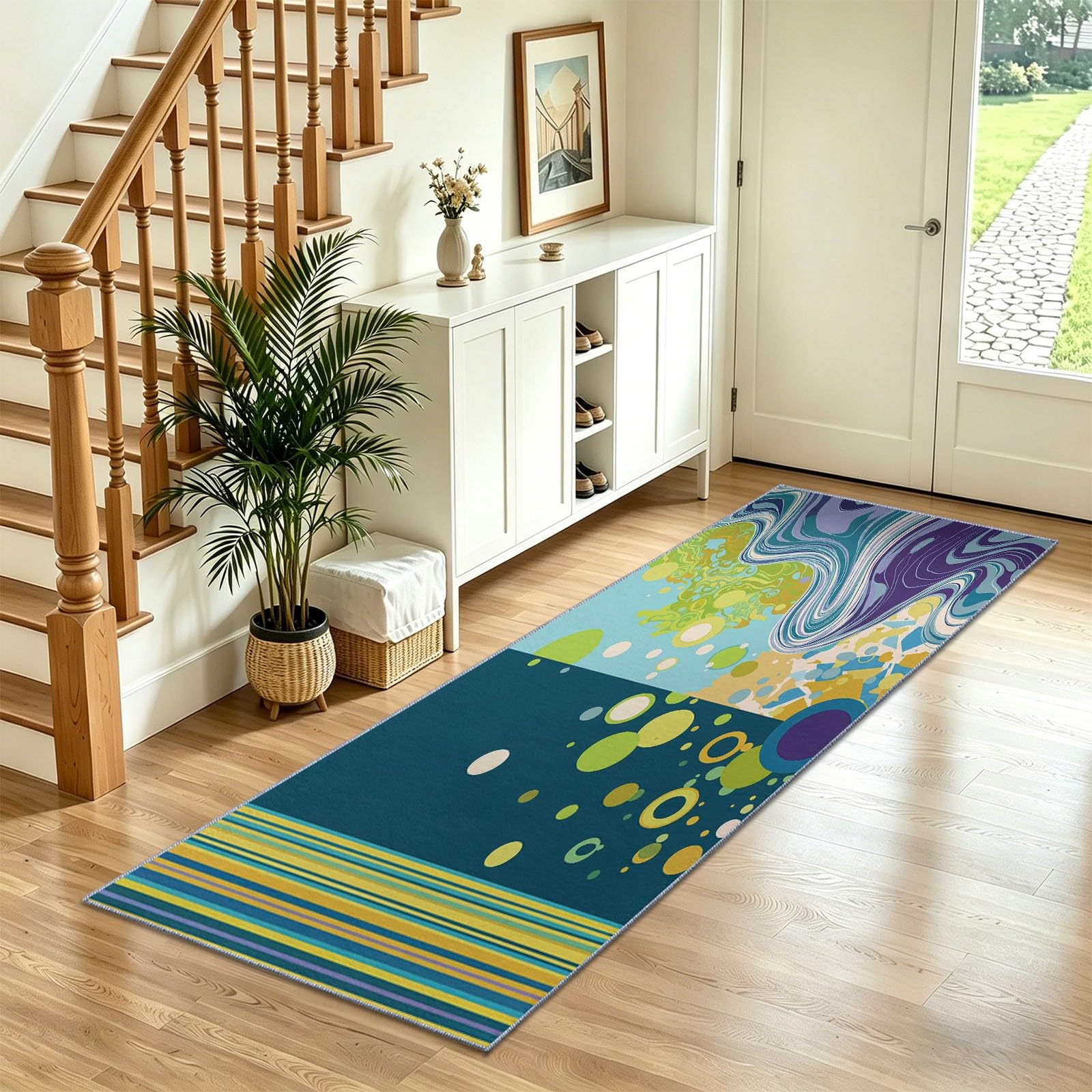 Tapis couloir 80x200 cm antidérapant avec rayures vertes pour sécuriser votre entrée