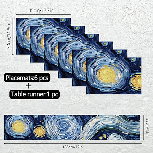 Miniatura 18 de Juego de manteles individuales y camino de mesa de muñeco de nieve y árbol de Navidad, 7 piezas (1 camino de mesa + 6 manteles individuales), diseño