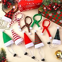 Vista 4 de JUNEBRUSHS Mini sombreros y bufandas de Papá Noel, 12 piezas de accesorios de Navidad para mascotas, rojo, verde, blanco, ajustable, se adapta a