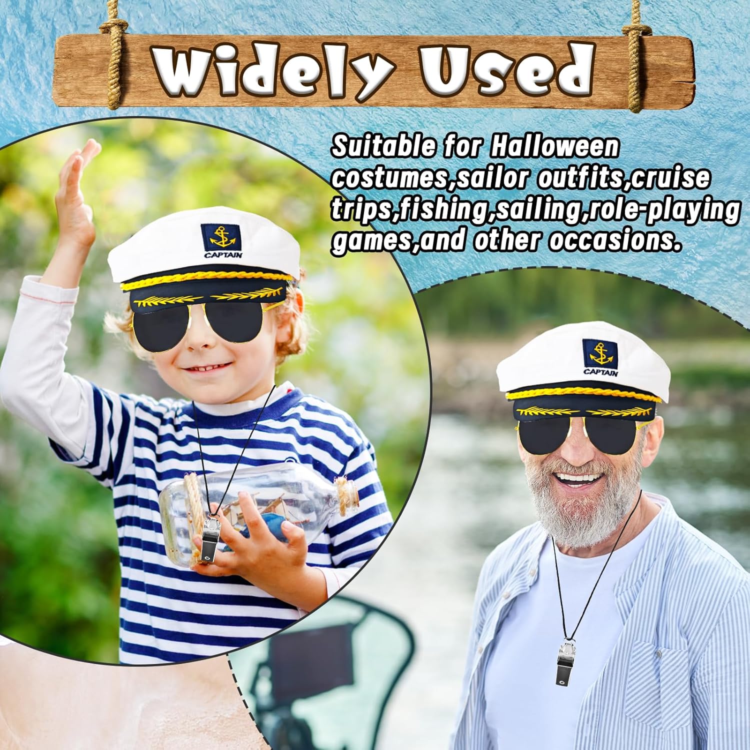 Yacht Captain Hat Costume Accessories Set,Sailor Ship Hat,Boat Captain Prop,Nautical Hats with Sunglasses,Tattoo Stickers,Whistles for Party,Role Playing - Image 6
