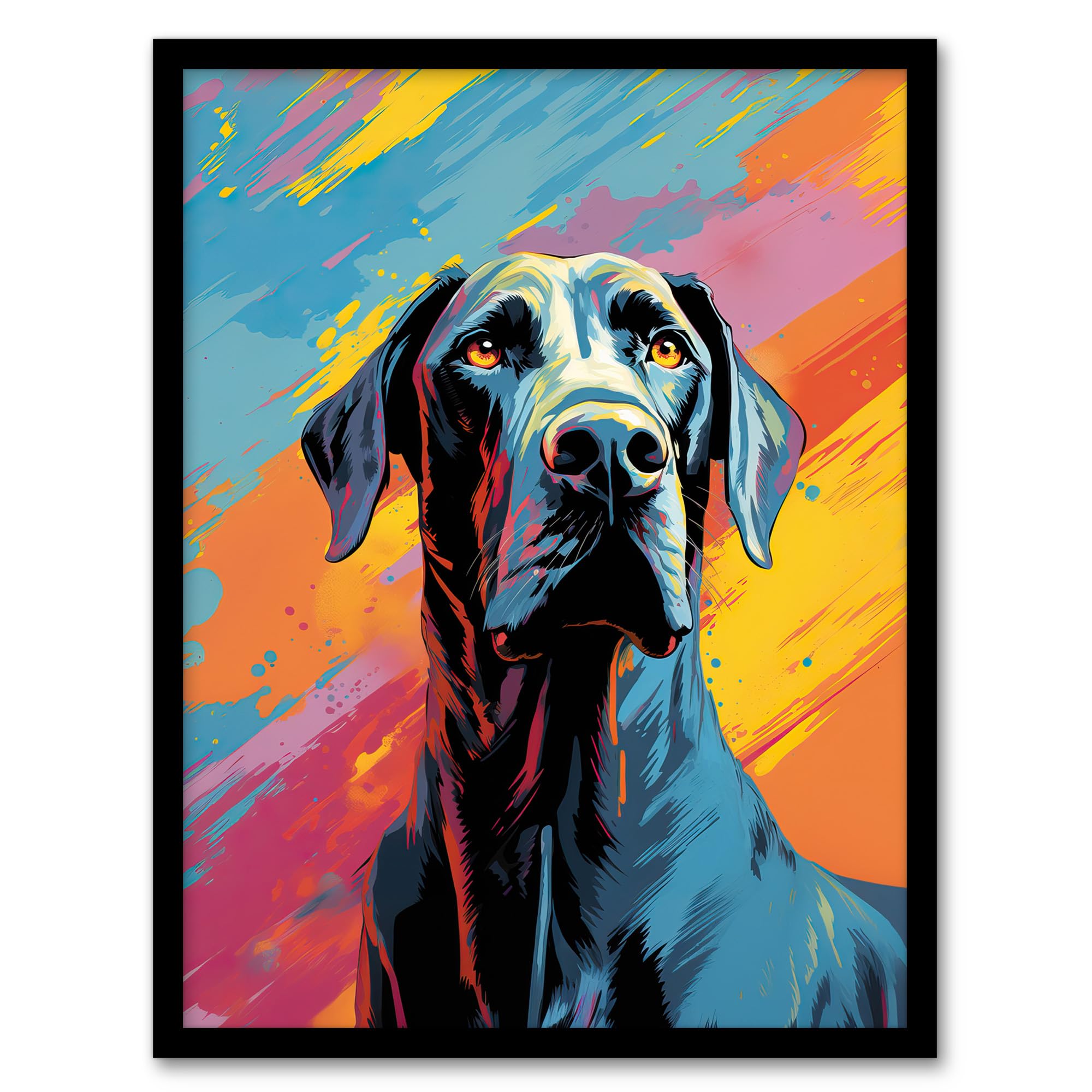 Artery8 Framed 12X16" Great Dane Dog Lover Gift Pet Portrait Pastel Colour Blue Orange Purple Artwork Painting Art Print Framed Poster Wall Decor 12X16 Inch