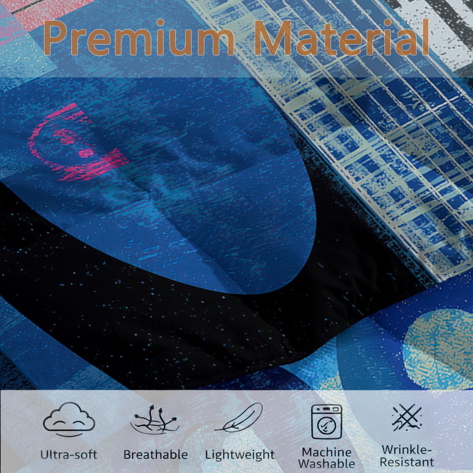 Coverless - Piumone reversibile con note musicali e chitarra, 135 x 200 cm, stampato, morbido, per letto singolo, 4,5 tog, per tutte le stagioni, stile retrò, trapuntato, anallergico e lavabile