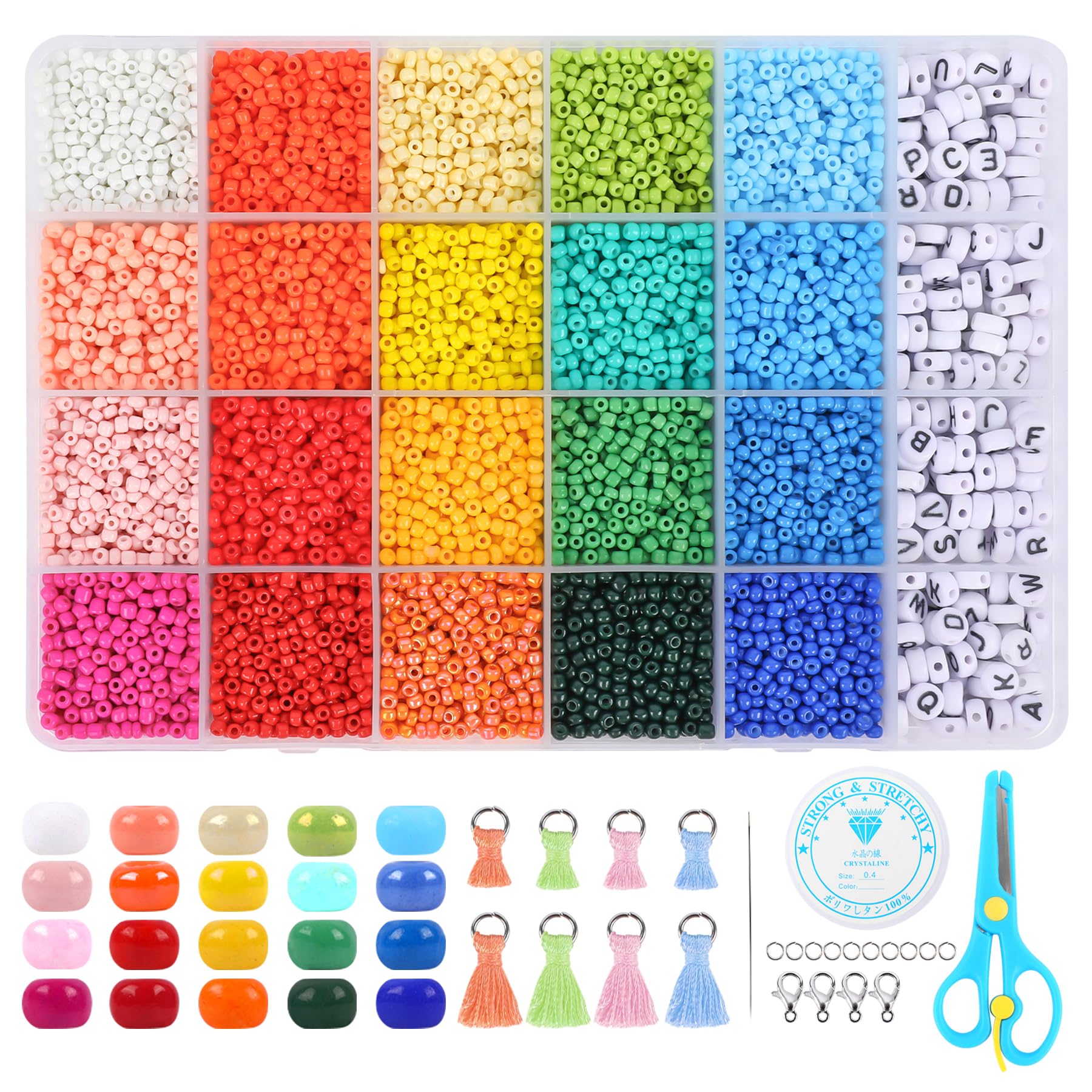 MAKERSLAND 4500pcs 3mm Glass Seed Beads for Bracelet Making Kit, 20 Colors Small Beads with Letter Beads for Bracelets，Friendship Bracelet Beads for DIY，Waist Beads Set for TeenCrafts