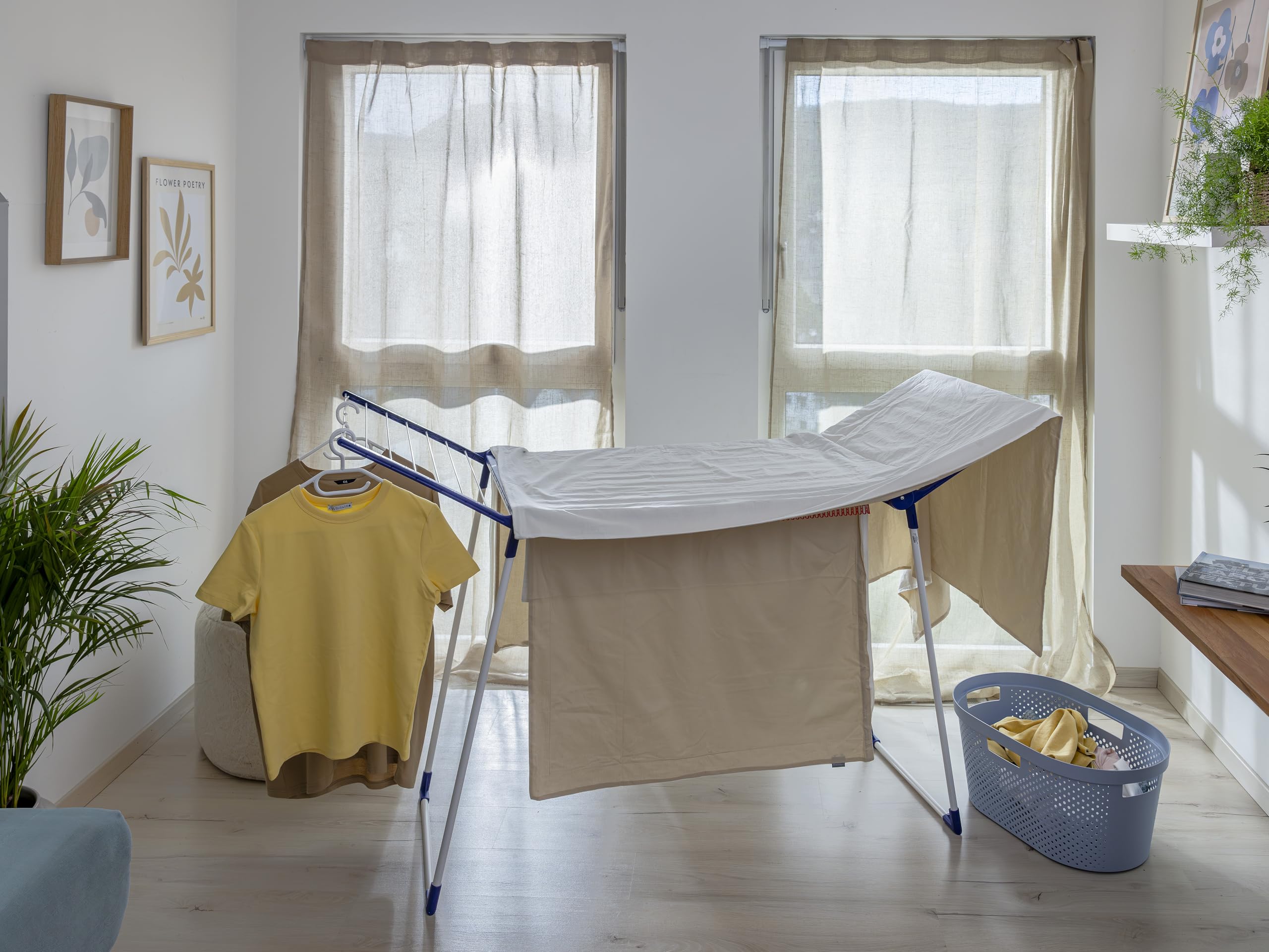 Leifheit Stendibiancheria Pegasus 200 Solid Deluxe Mobile, 20 m | Ruote girevoli 360°, alette alte 107 cm per capi lunghi, 5 accessori inclusi, pieghevole salvaspazio, antiruggine