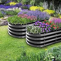 Vista 6 de Cama de jardín elevada, 4 x 2 x 1 pies, cama elevada de metal para exteriores, cama elevada de metal para verduras, flores, hierbas