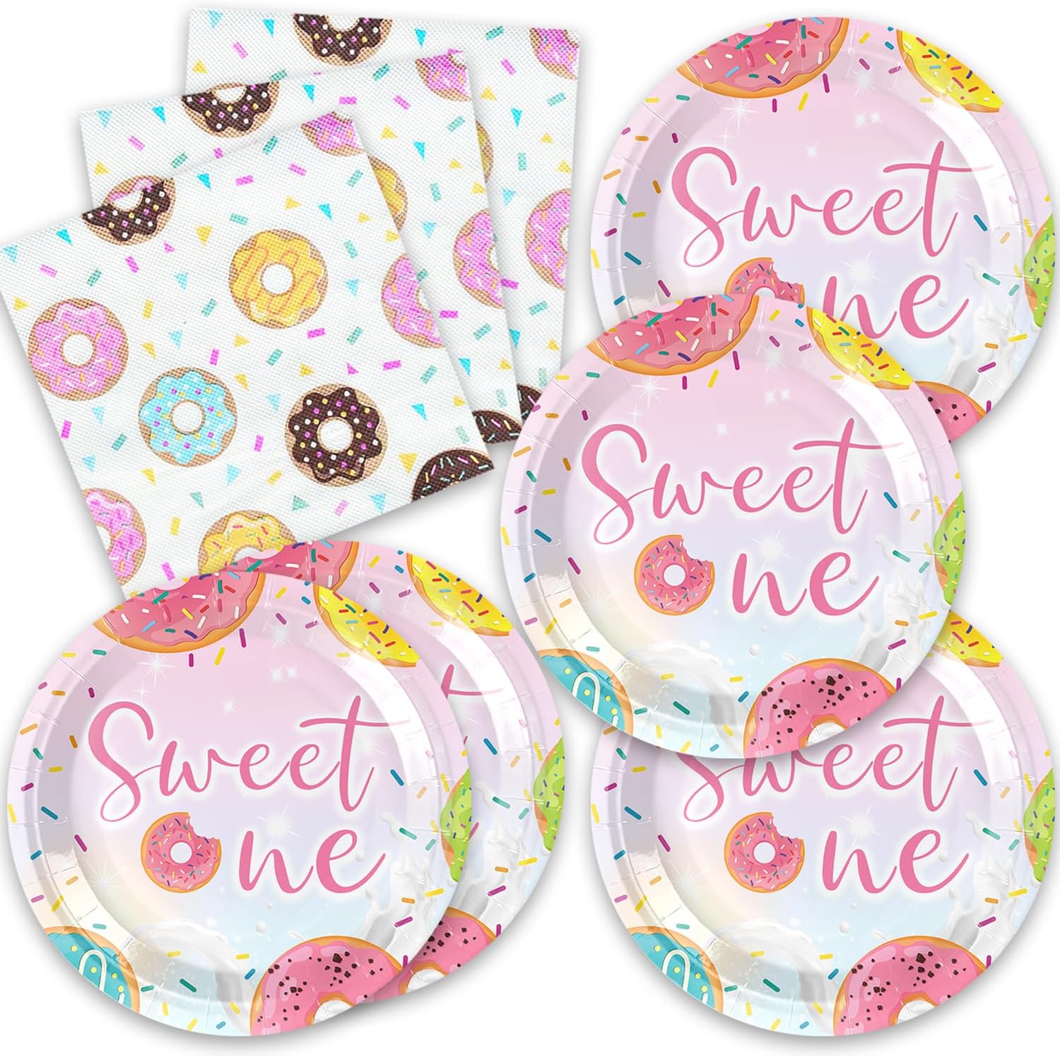 40pcs Donut Party Supplies,include 20 Dessert plate and 20 Napkin,Sweet one Party Plate Napkin Set,Used for Candyland Party Decoration