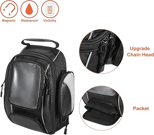 Miniatura 5 de Motoforti Universal motocicleta tanque magnético bolsa de herramientas combustible alforja con correa impermeable negro