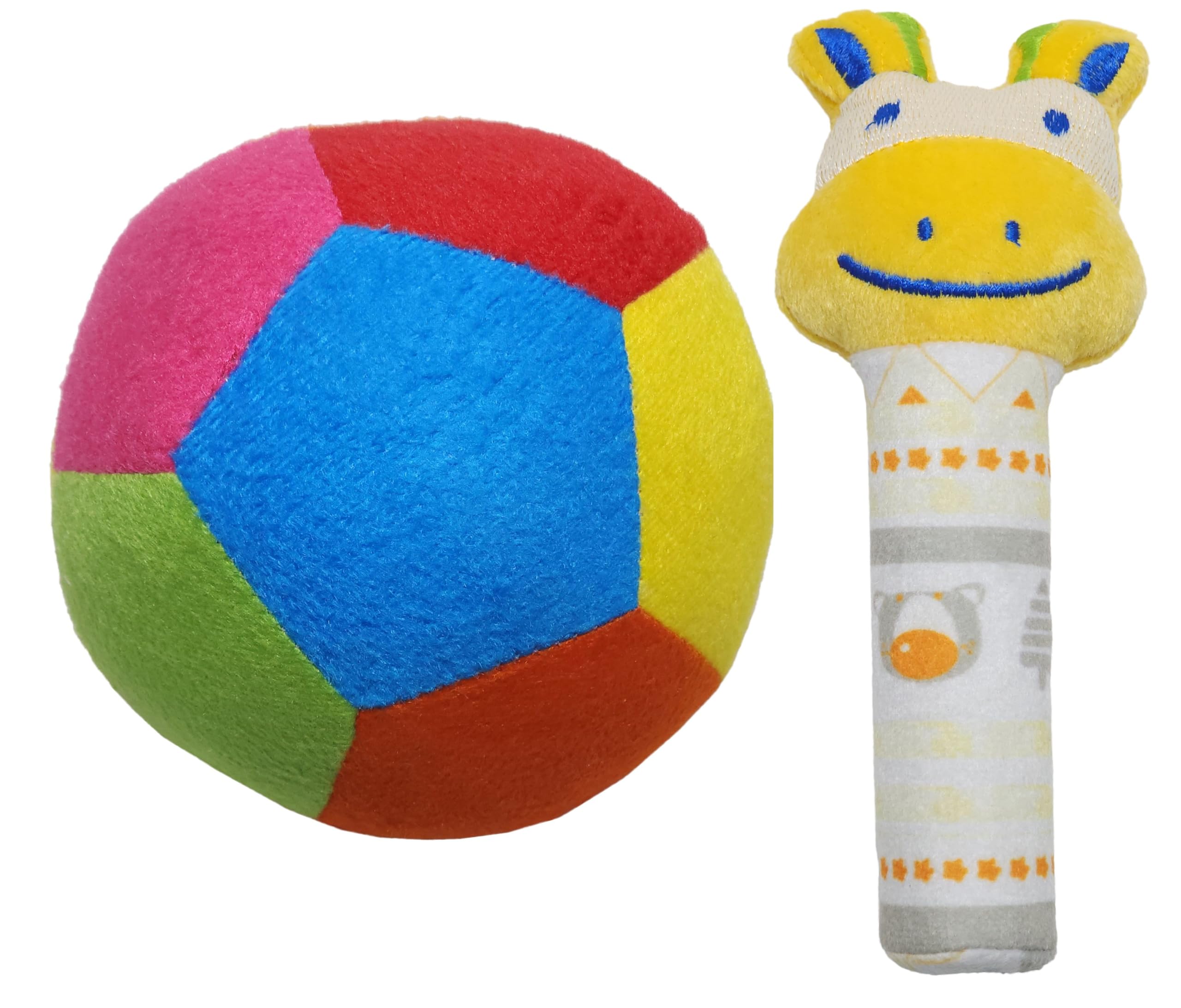 Crackles Soft Toy Ball for Baby and Kids and a Squeezy Squeak rattle - Soft Plush Baby Ball with Rattle Sound (Multi color and Random Animal, Softball Plush Toy)