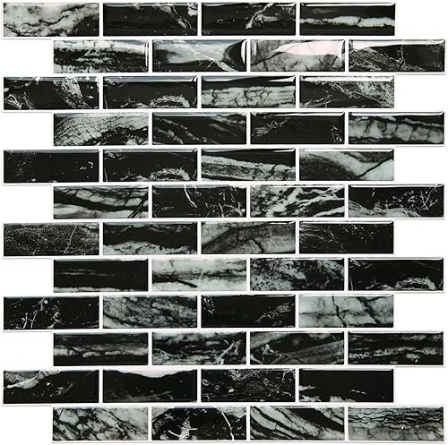 Azulejos decorativos de 10 hojas más gruesas para despegar y pegar en muro de cocina, aspecto de mármol, 12 x 12 pulgadas