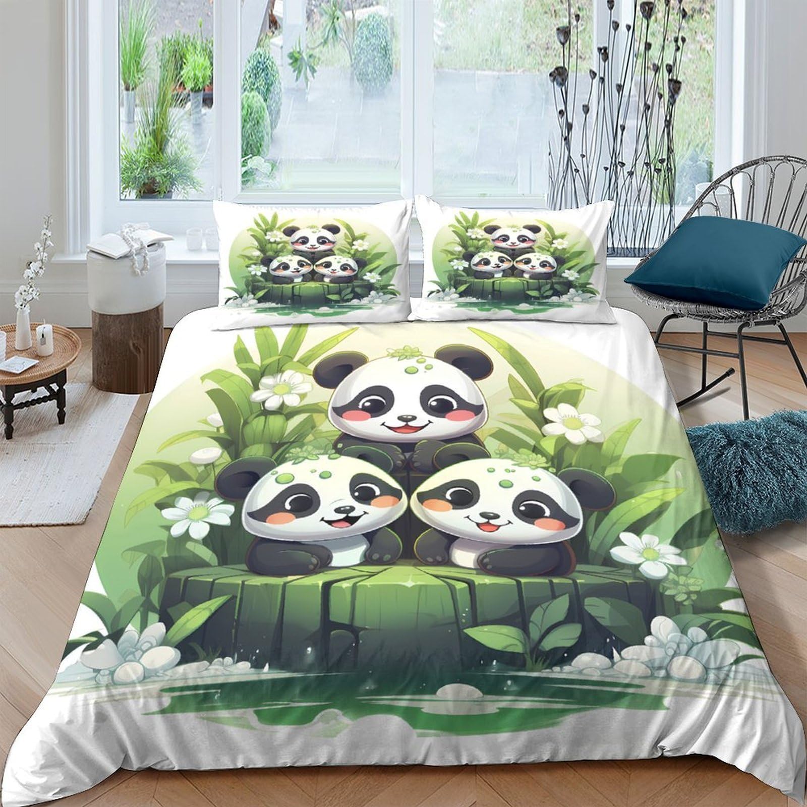 Ctjqhvkz Style-8 3D Printed Cute Panda Forest Fitted Sheet Microfiber Soft Green Bamboo Bed Cover For Bedroom Guest Room Decor Single（135X200cm）