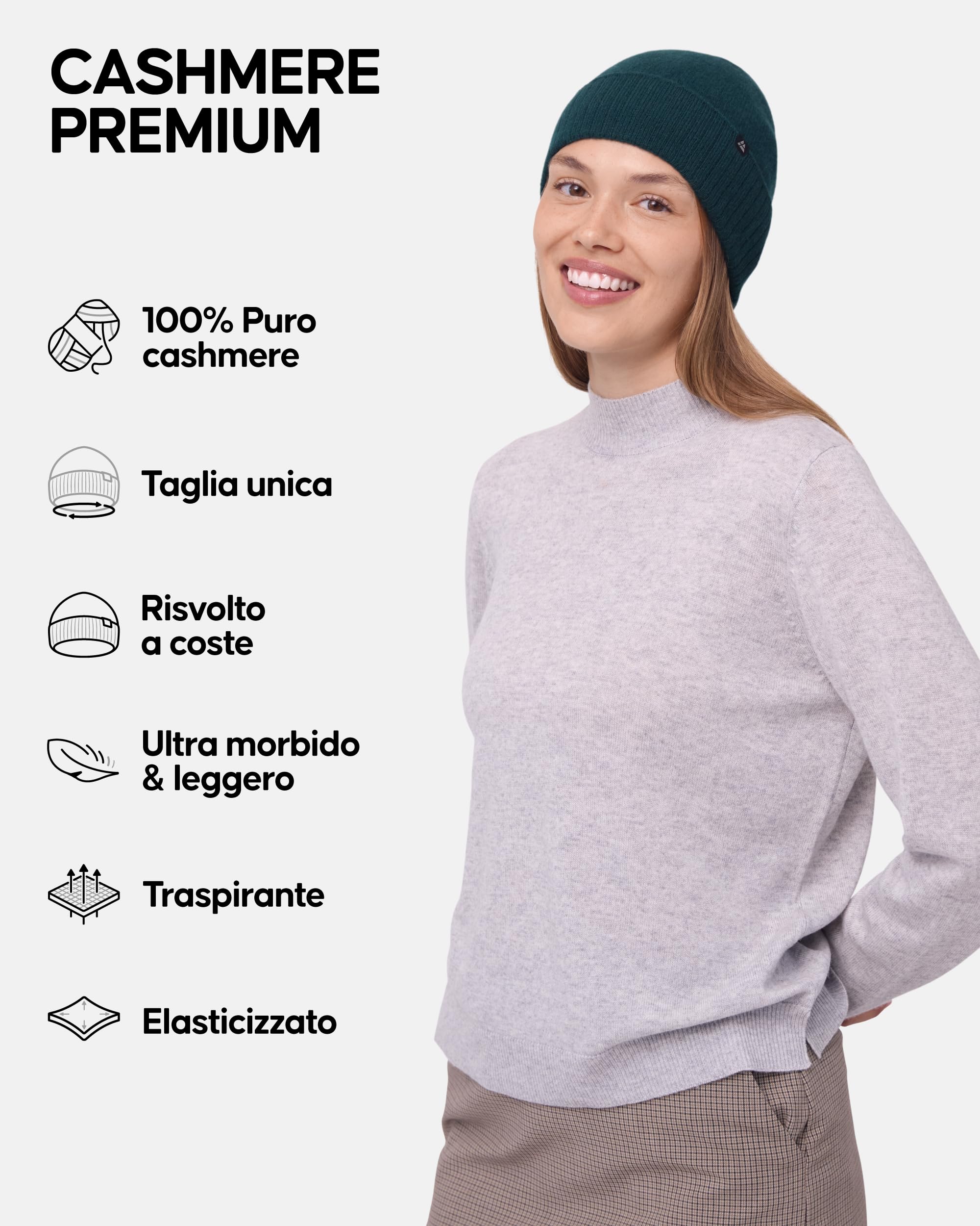 DANISH ENDURANCE Cappello Beanie 100% Cashmere, Uomo Donna, Morbido e Comodo, Caldo per Autunno e Inverno, Comfort Premium