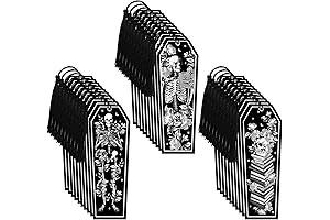 Kitticcino 30Pcs Skeleton Coffin Bookmarks Gothic Book Marker with Black Tassels Double-Sided...