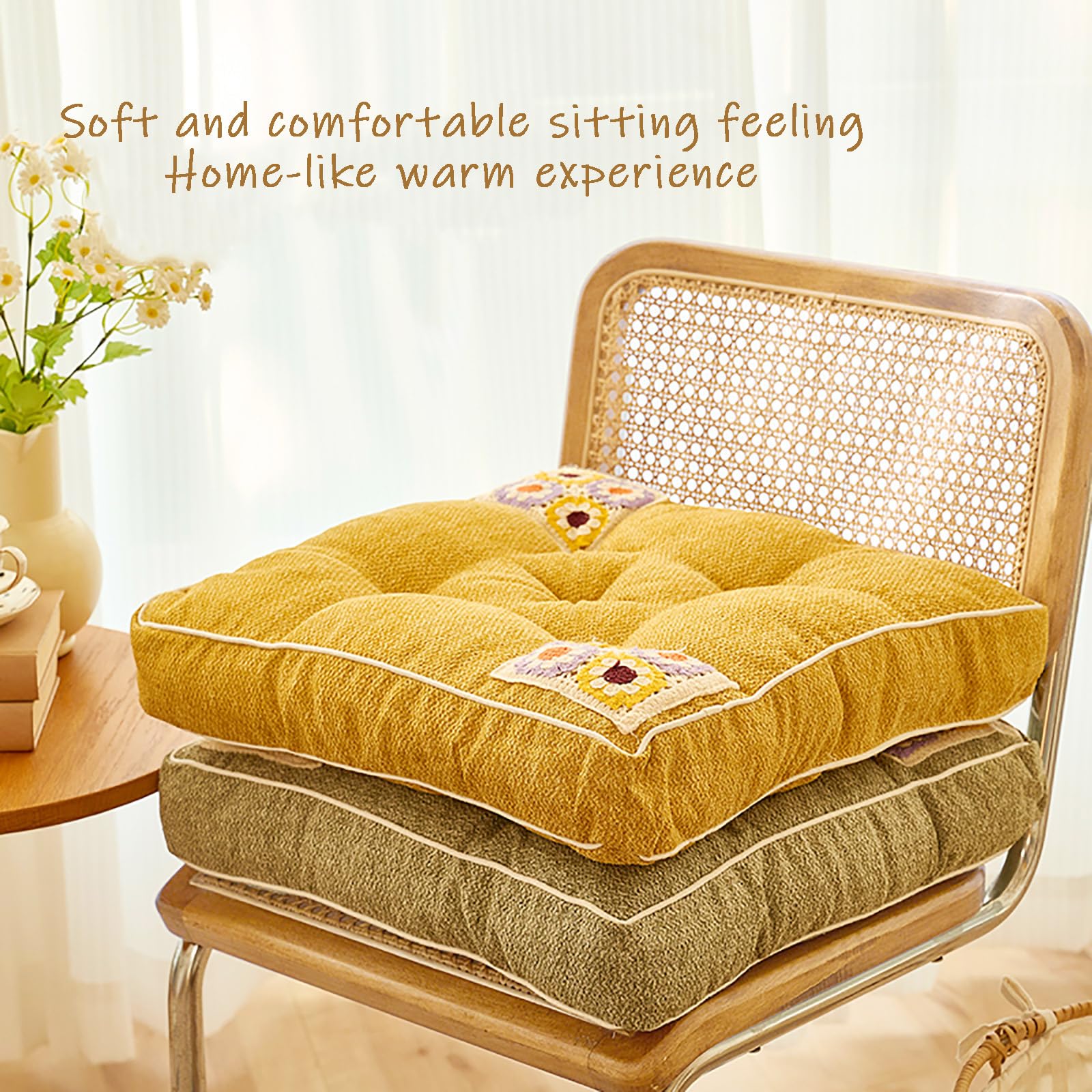 Cojín de Tatami de Terciopelo de Maíz Grueso, Cojín de Asiento Cuadrado Suave Y Cómodo, Cojín de Almohada de Suelo de Alta Elasticidad para Sofá Oficina Dormitorio(2pcs 45x45cm/18x18inch, Green1)