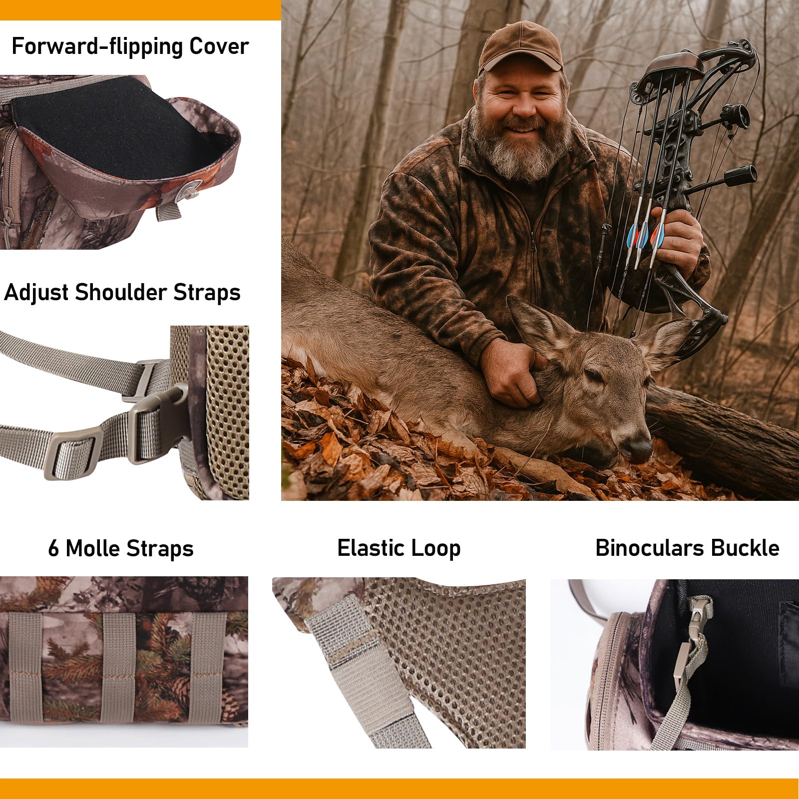 NewView Harnais Binocular avec sac de télémètre amovible, sangle bino réglable et protection contre la pluie - Idéal pour la chasse, la randonnée et l'observation des oiseaux - Quiet-L