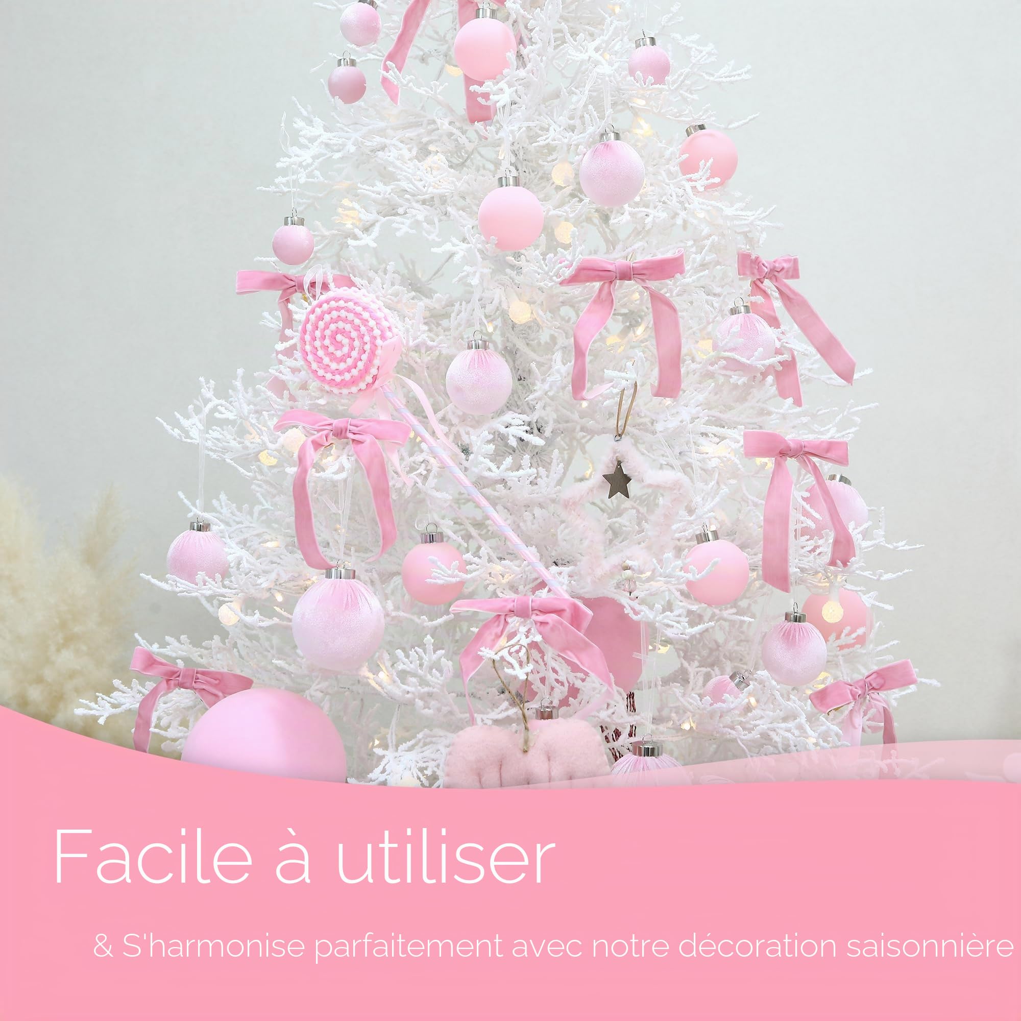 Sea Team 25 Boules Noël Velours floqué incassables 60mm Rose | Boules en velours floqué, incassables, pour sapin, guirlande, couronne.