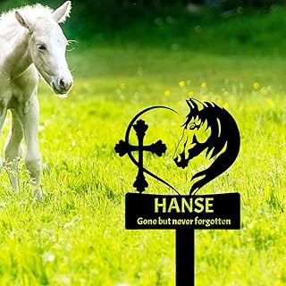 Goodqueen Personalized Pet Horse Memorial Cross Grave Marker, Custom Pet Memorial Grave Marker Cross Garden Stake Headstones Plaques, Customized Cross Heart Horse Memorial Garden Stake