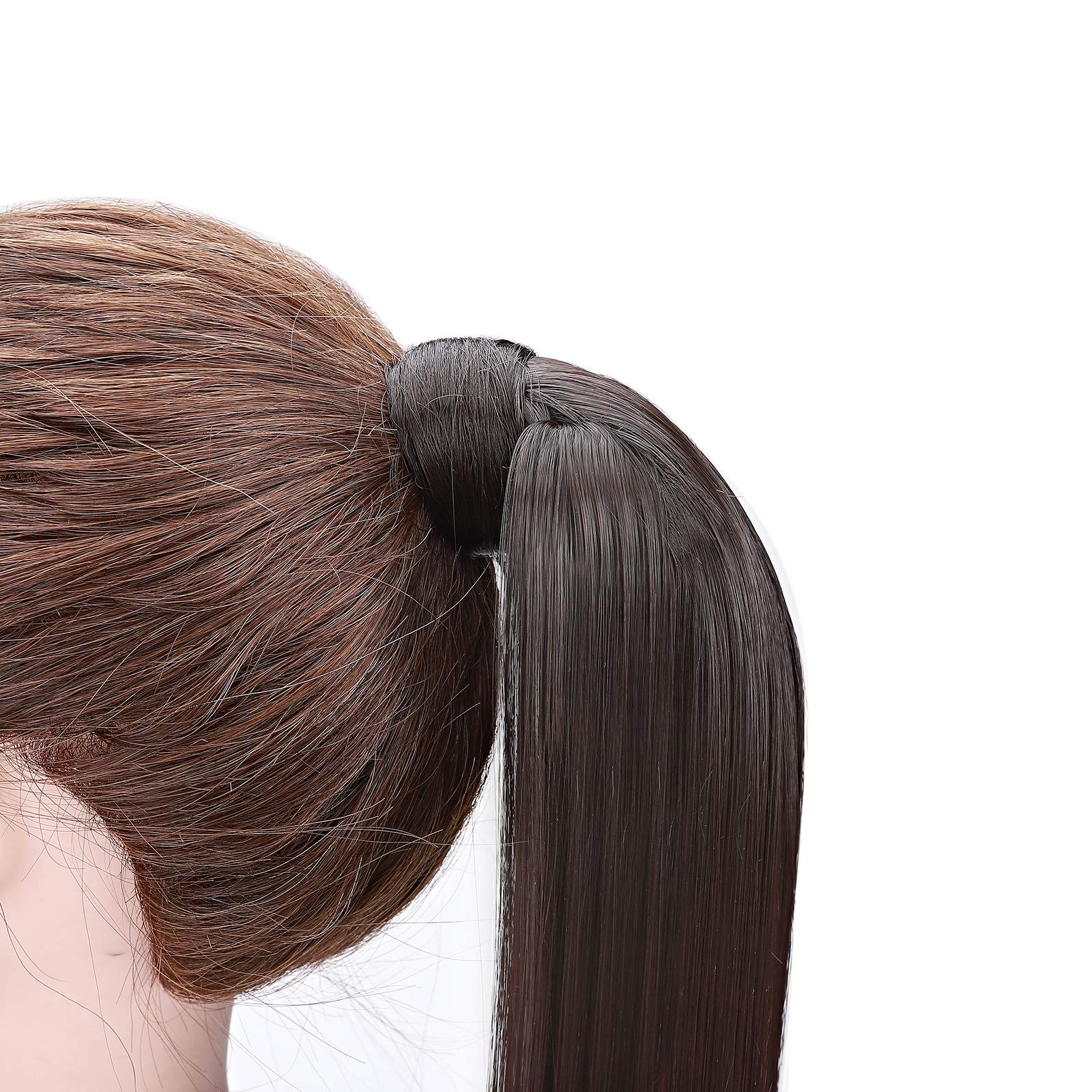 32"(81cm) SEGO Coleta Postiza Larga Pelo Sintético Se Ve Natural [Castaño Oscuro] Extensiones de Cabello Clip Cola Lisa Ponytail Extension (140g) — view 5